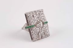 Onyx Emerald Diamond Platinum Ring