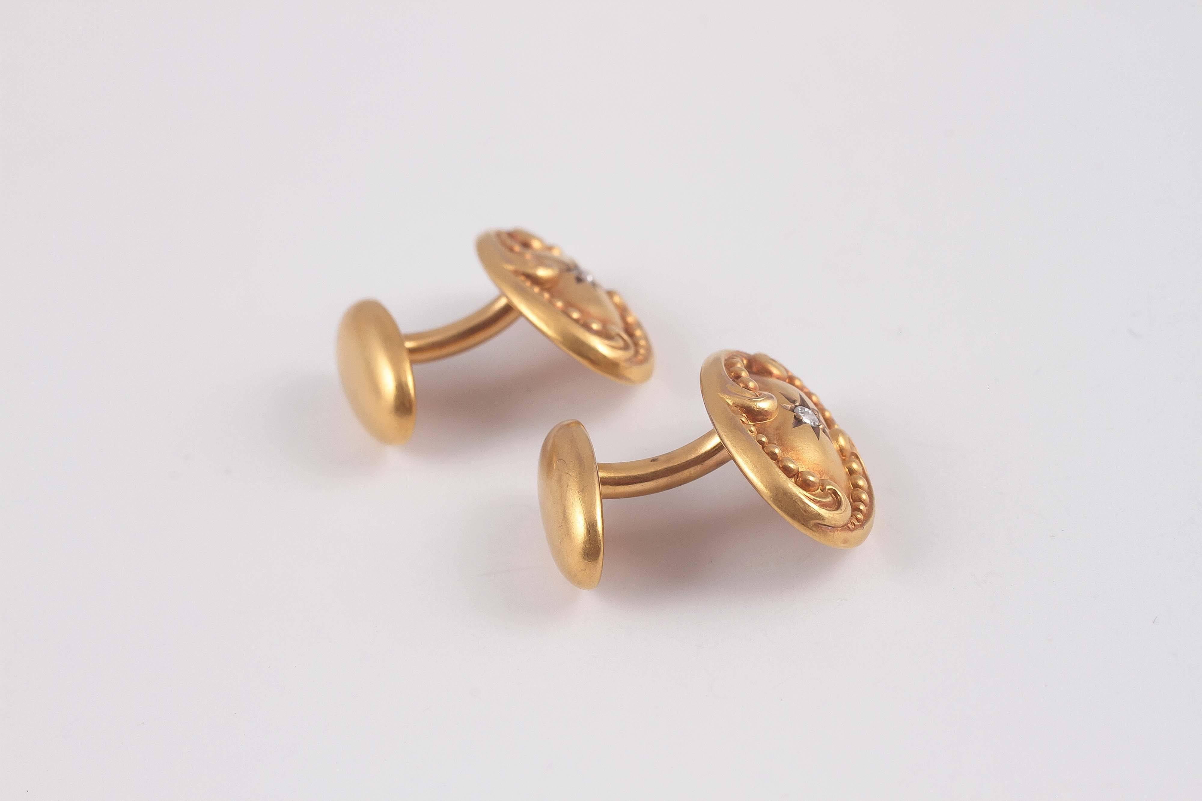 Women's Art Nouveau Diamond Gold Cufflinks