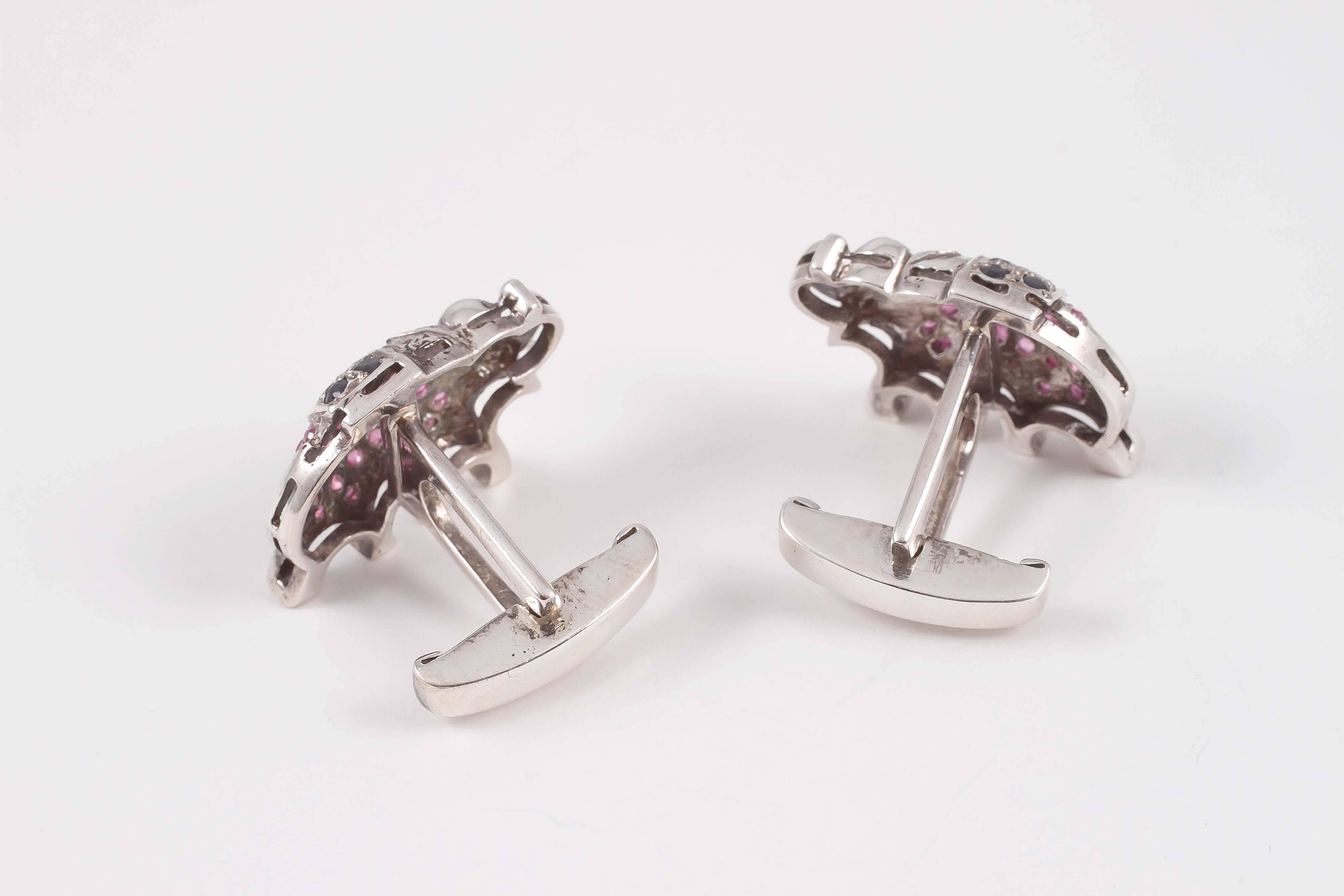 Ruby Sapphire Silver Cufflinks 2