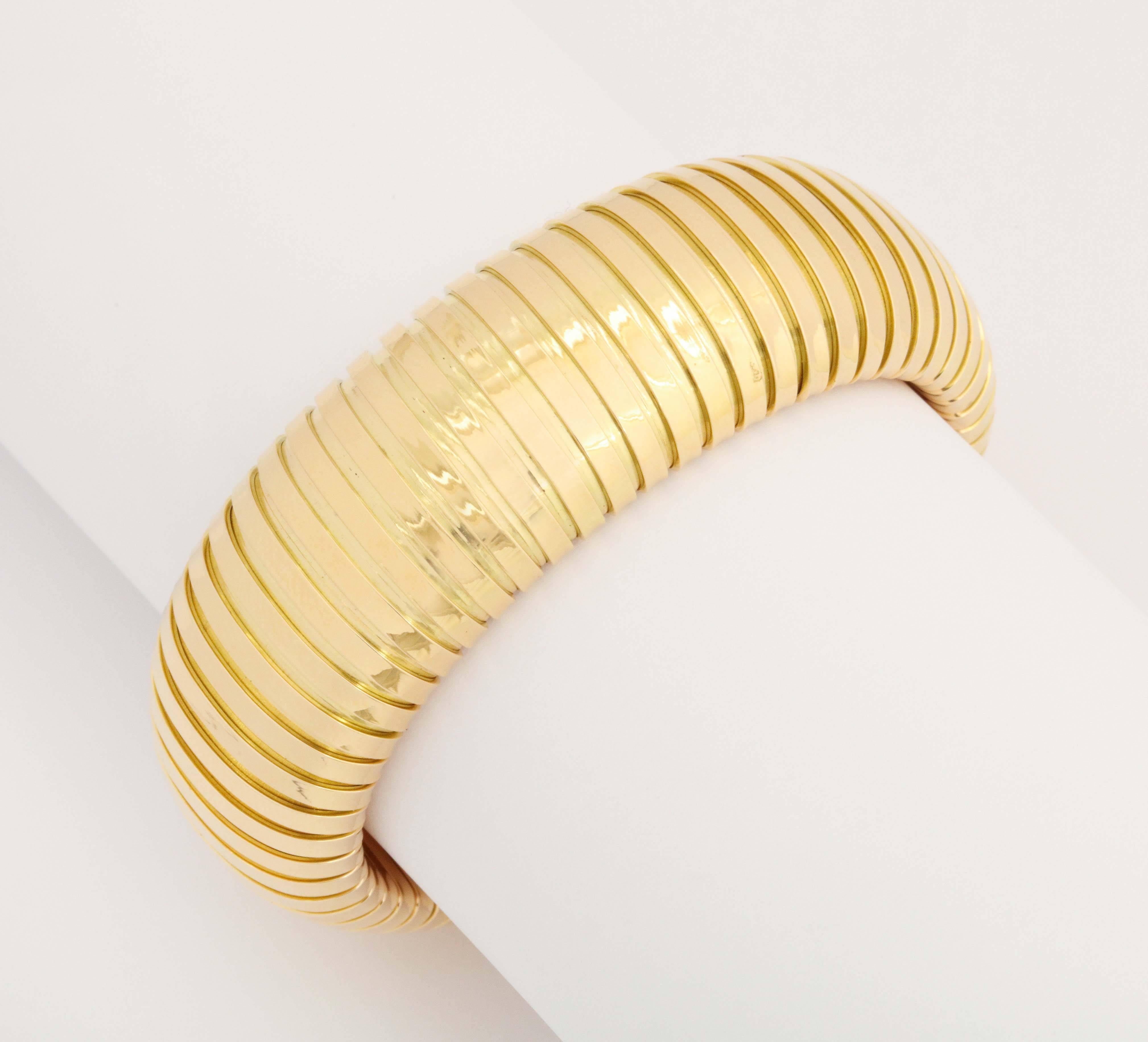 Gold Spring Loaded Tubogas Bracelet In New Condition In New York, NY