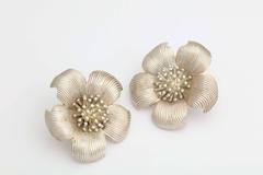 1980s Tiffany & Co. Large Silver Cherry Blossom Floral Clip Back Earrings