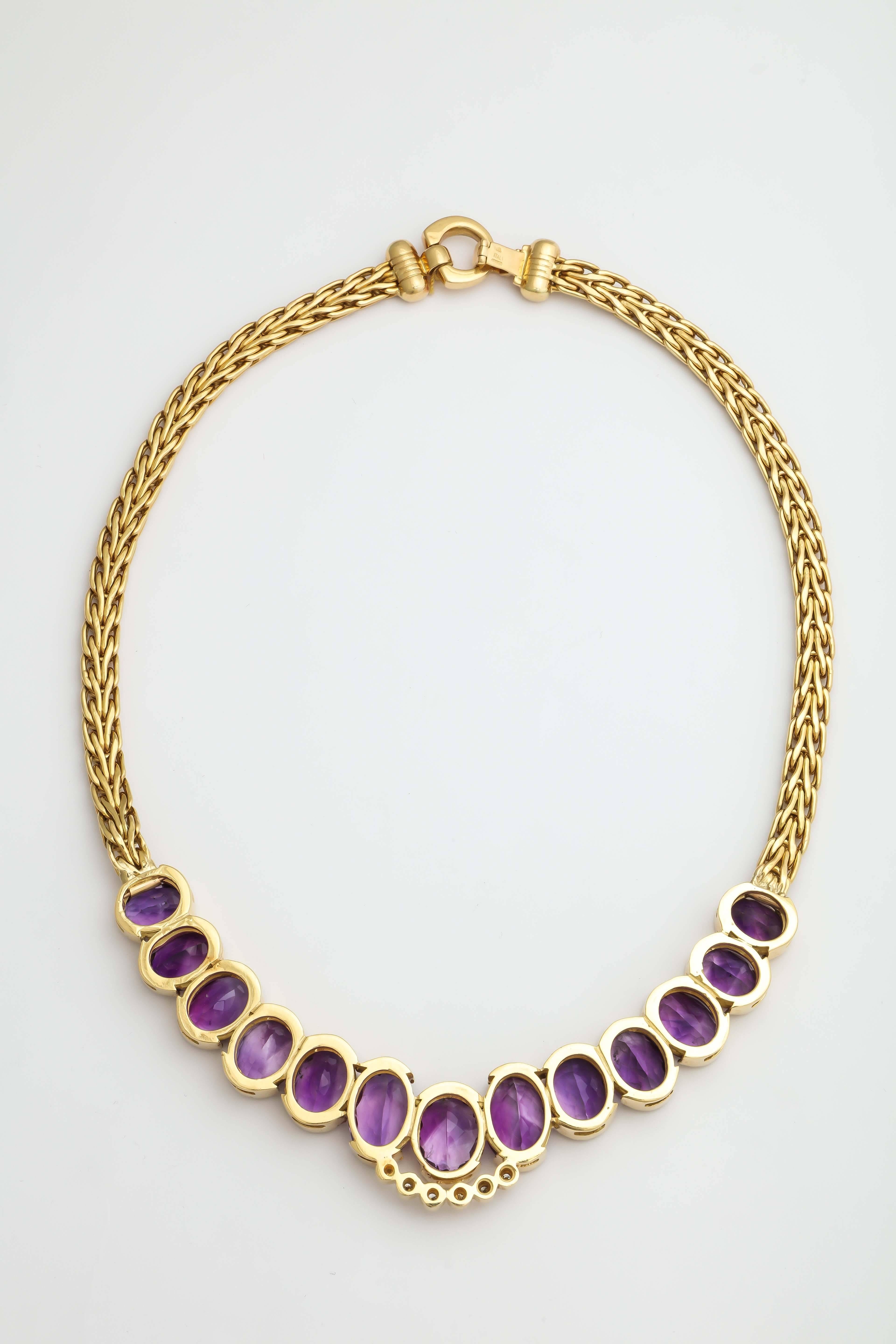 Women's Roberto coin 1980s Amethyst Diamond Gold Collar Necklace With Sapphire Clasp For Sale
