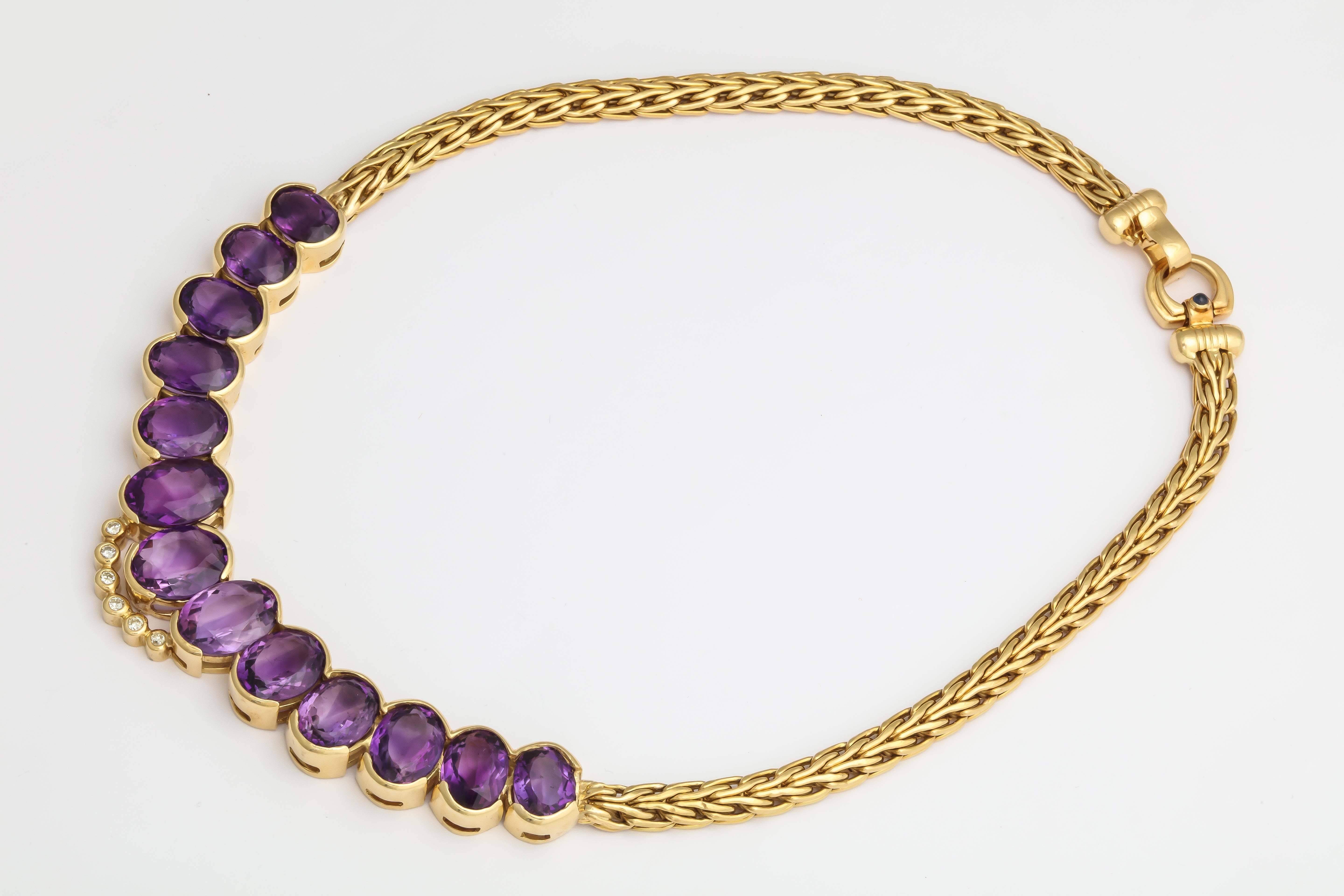 Roberto coin 1980s Amethyst Diamond Gold Collar Necklace With Sapphire Clasp For Sale 2