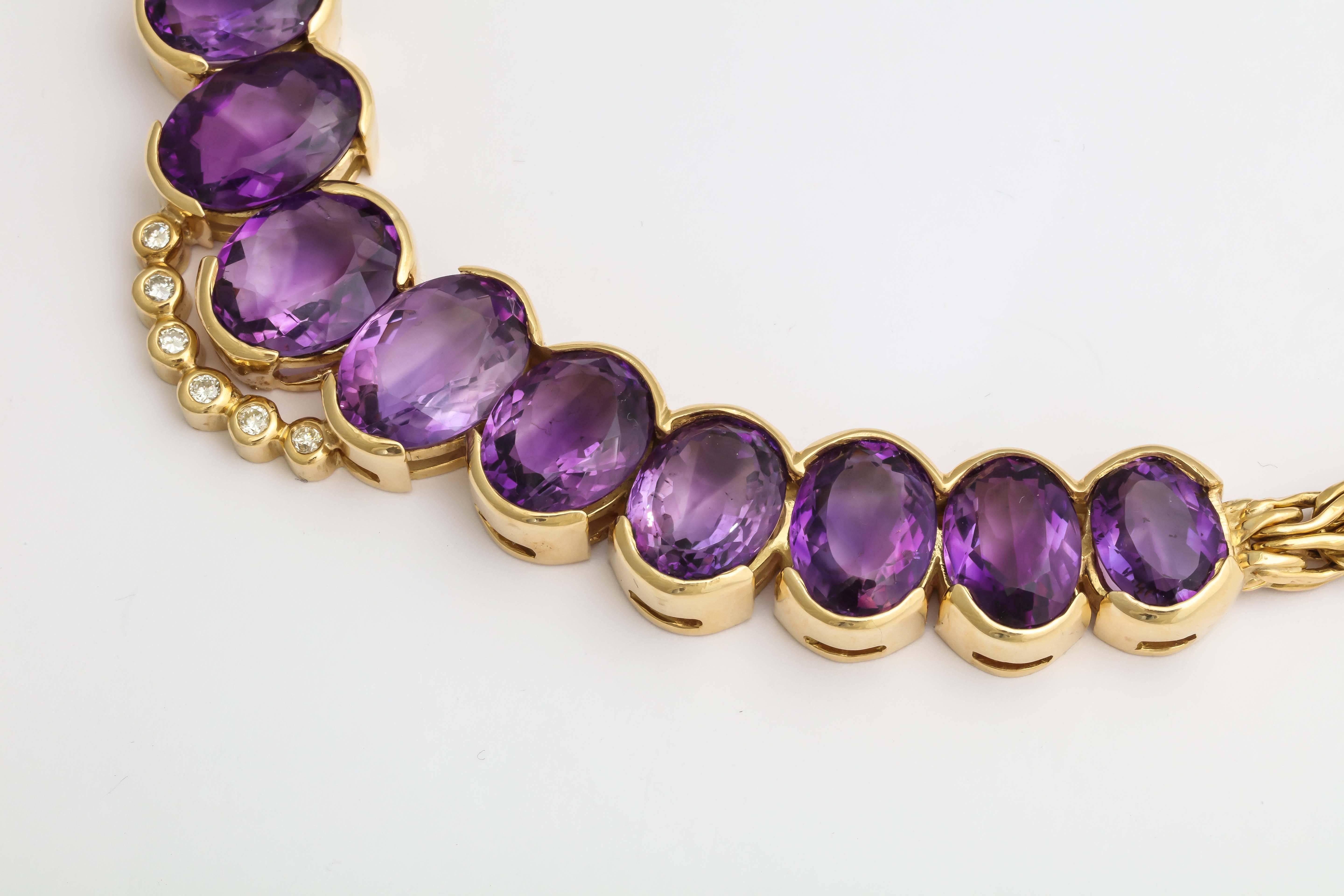 Roberto coin 1980s Amethyst Diamond Gold Collar Necklace With Sapphire Clasp For Sale 3