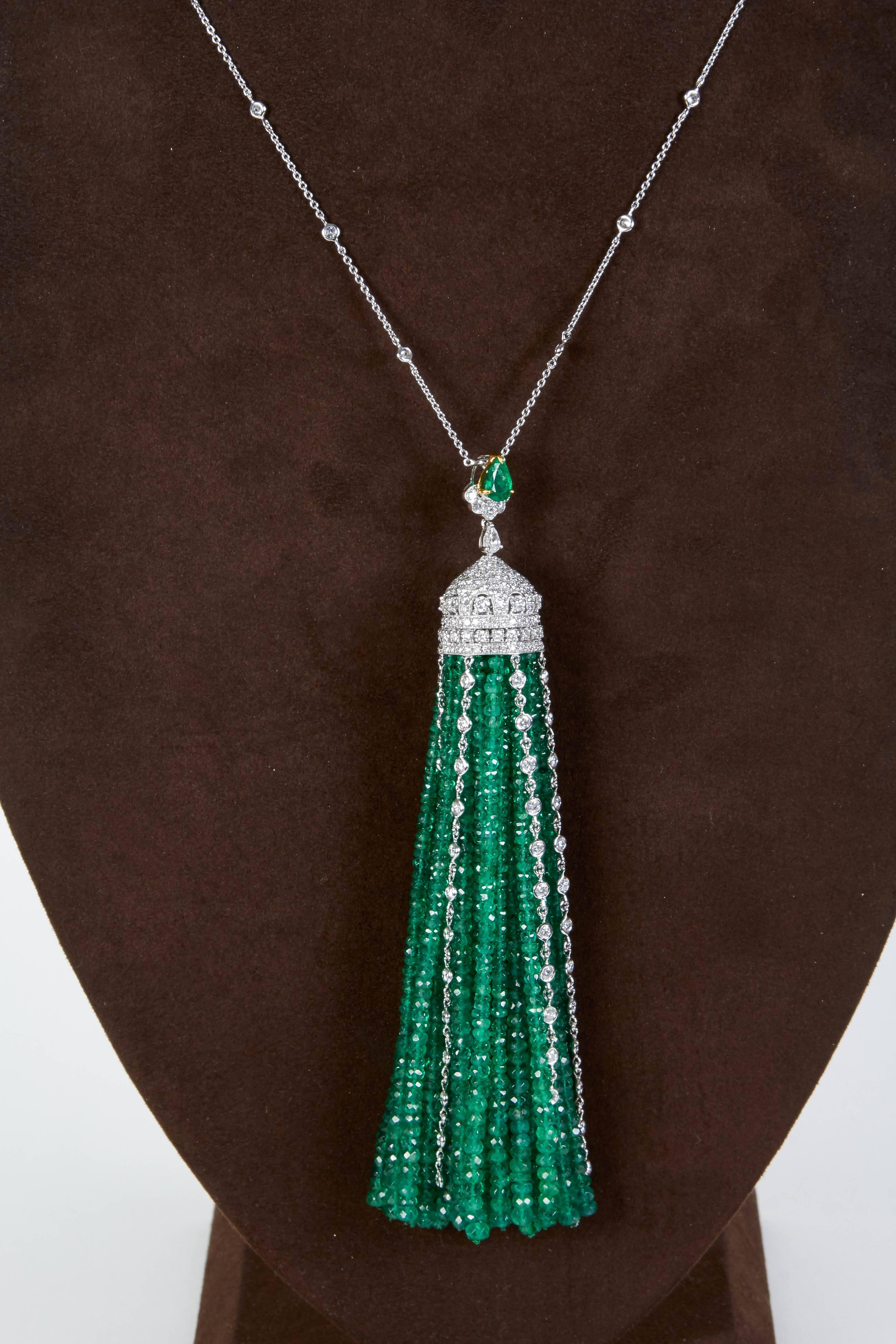 Women's Incredible Important Emerald Diamond Gold Tassel Necklace 