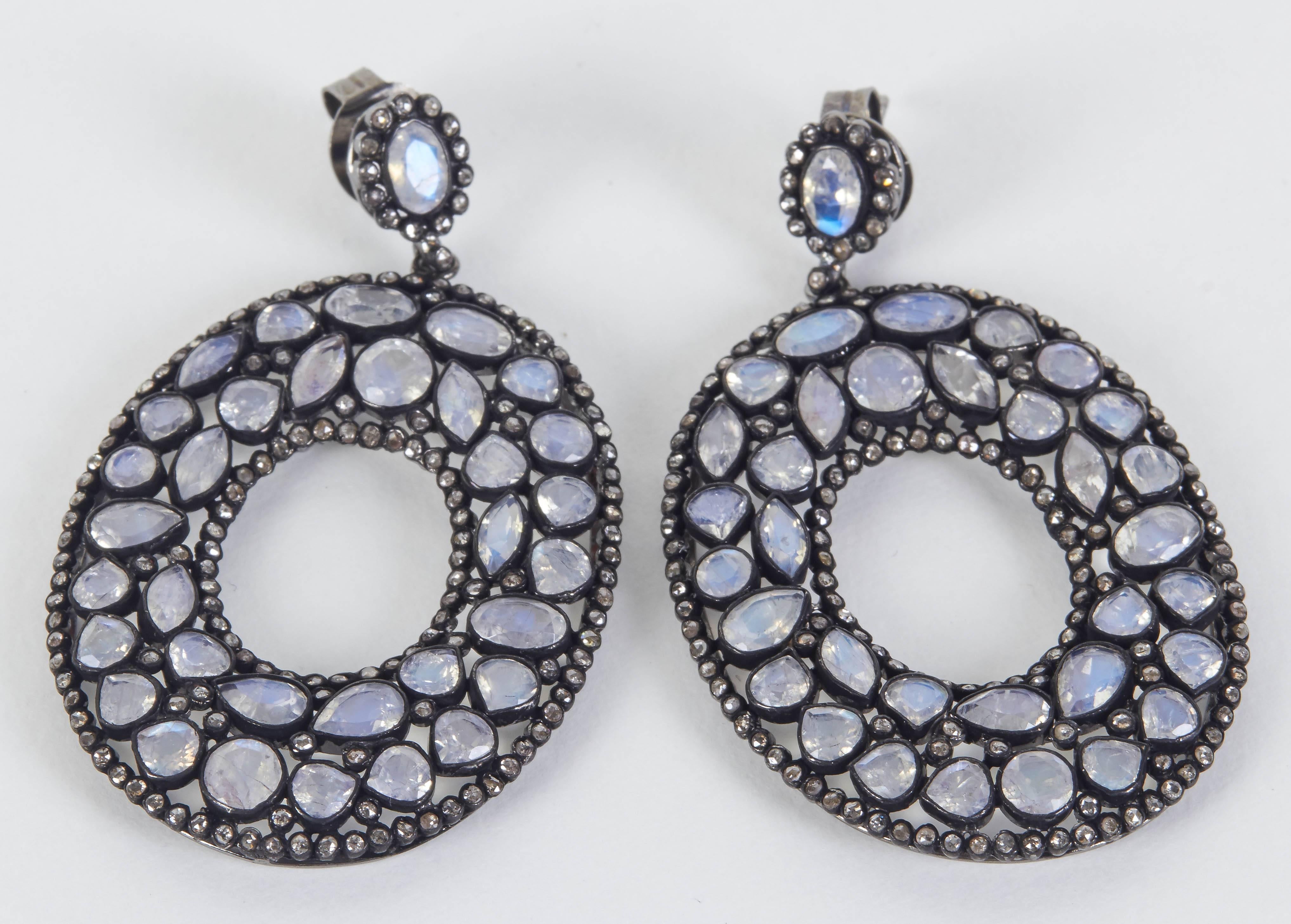 Moonstone Diamond Silver Fashion Earrings 1