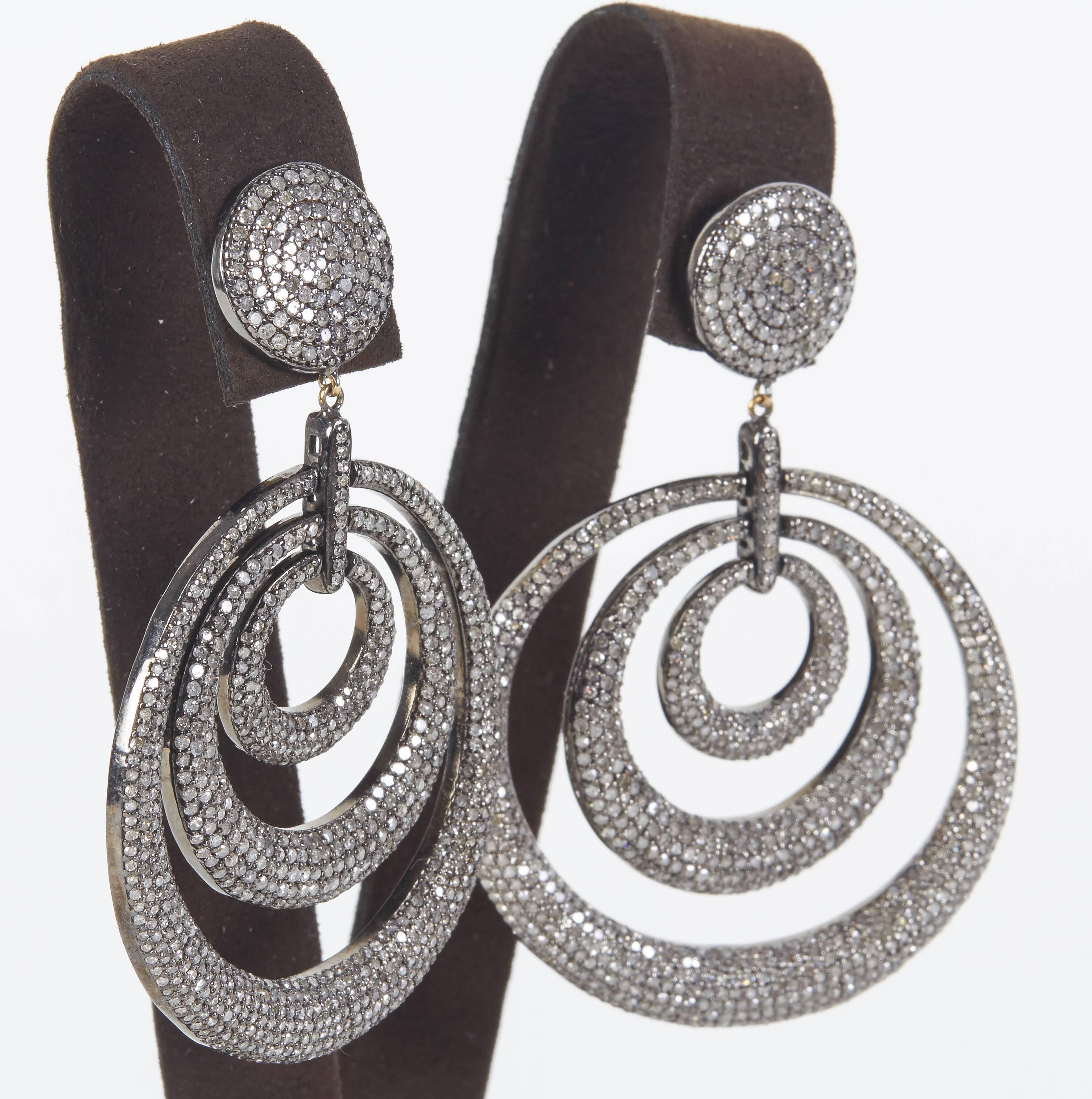 Stunning Diamond Silver Gold Fashion Chandelier Earrings  In New Condition In New York, NY