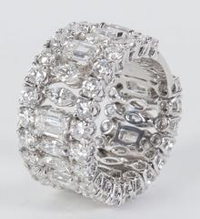 Wide Emerald Marquise and Round Cut Multiple Shape Diamond Gold Band Ring