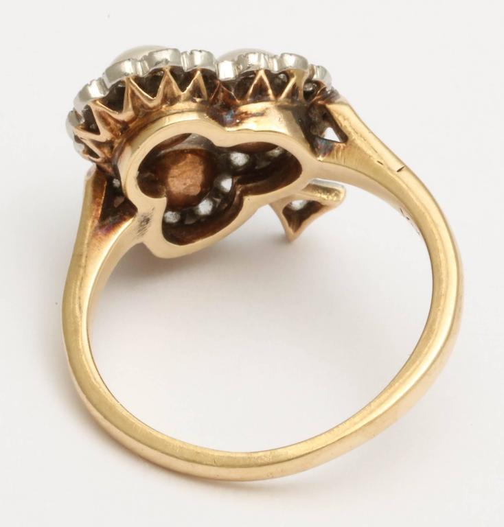 Pearl Diamond Gold Clover Ring For Sale at 1stDibs