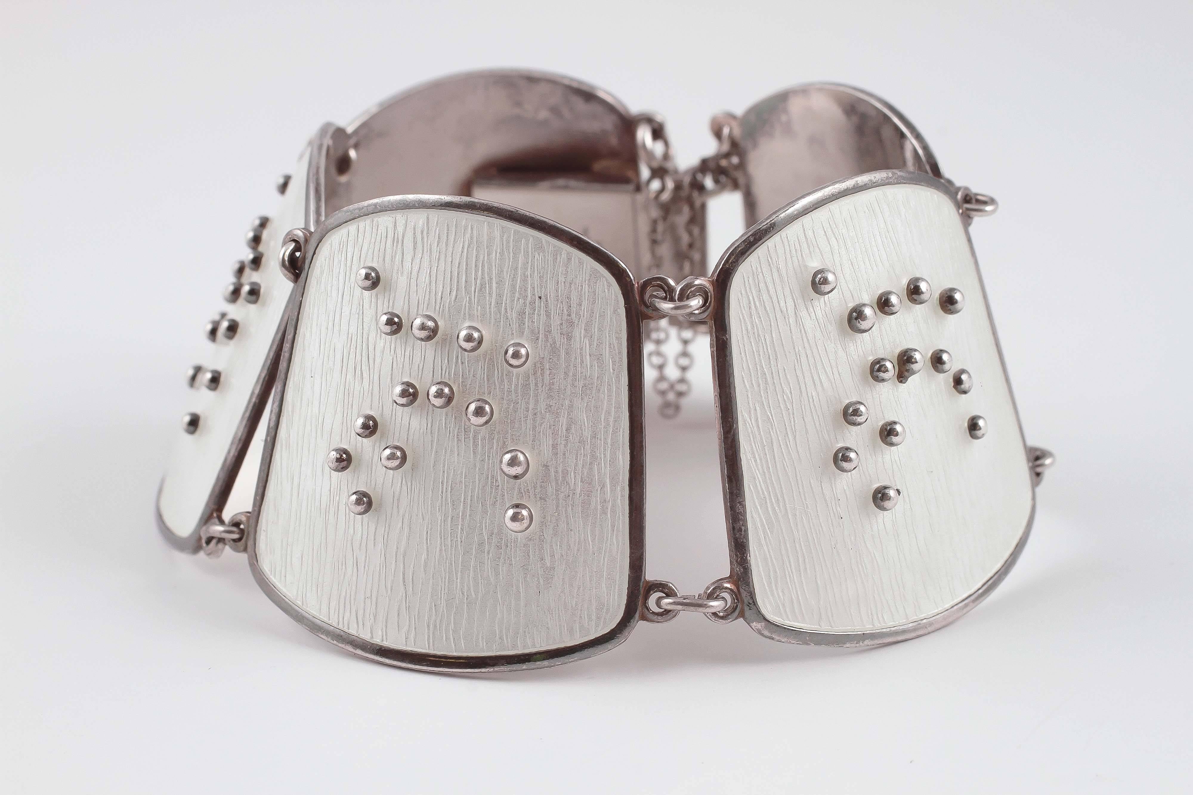 Enamel Sterling Silver Modernist Bracelet by Karl Rasmussen In Good Condition In Dallas, TX