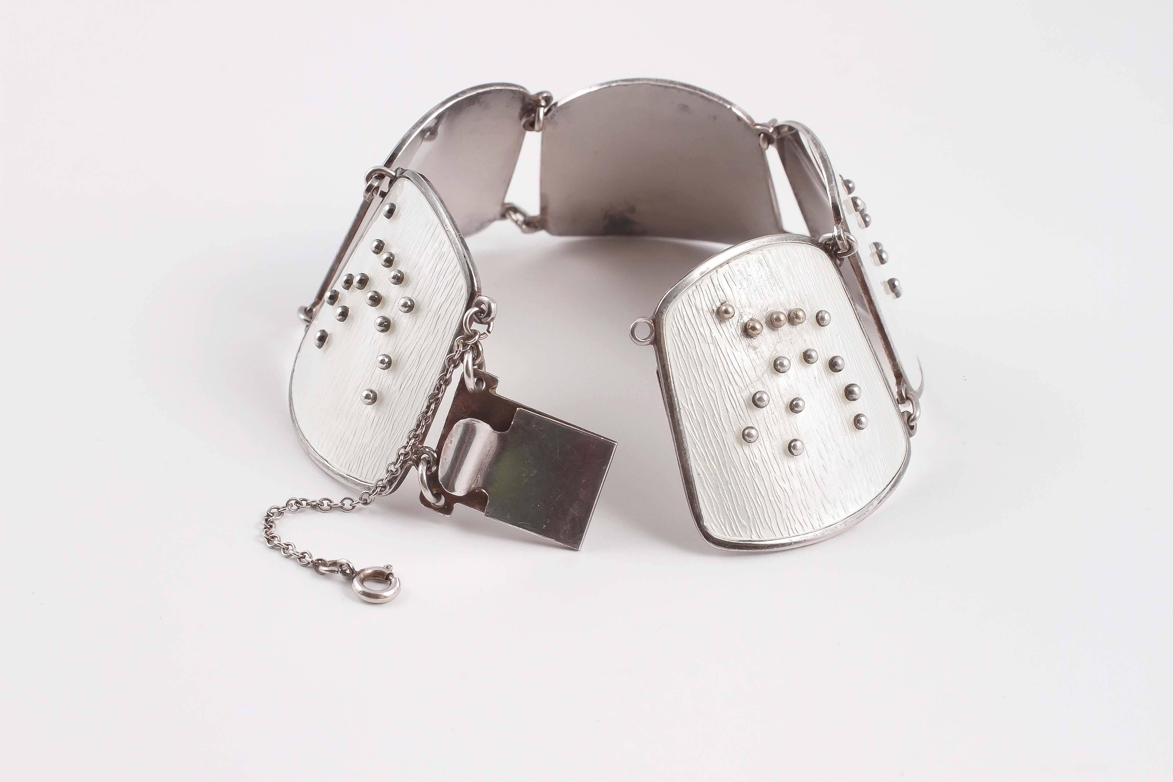 Enamel Sterling Silver Modernist Bracelet by Karl Rasmussen 1