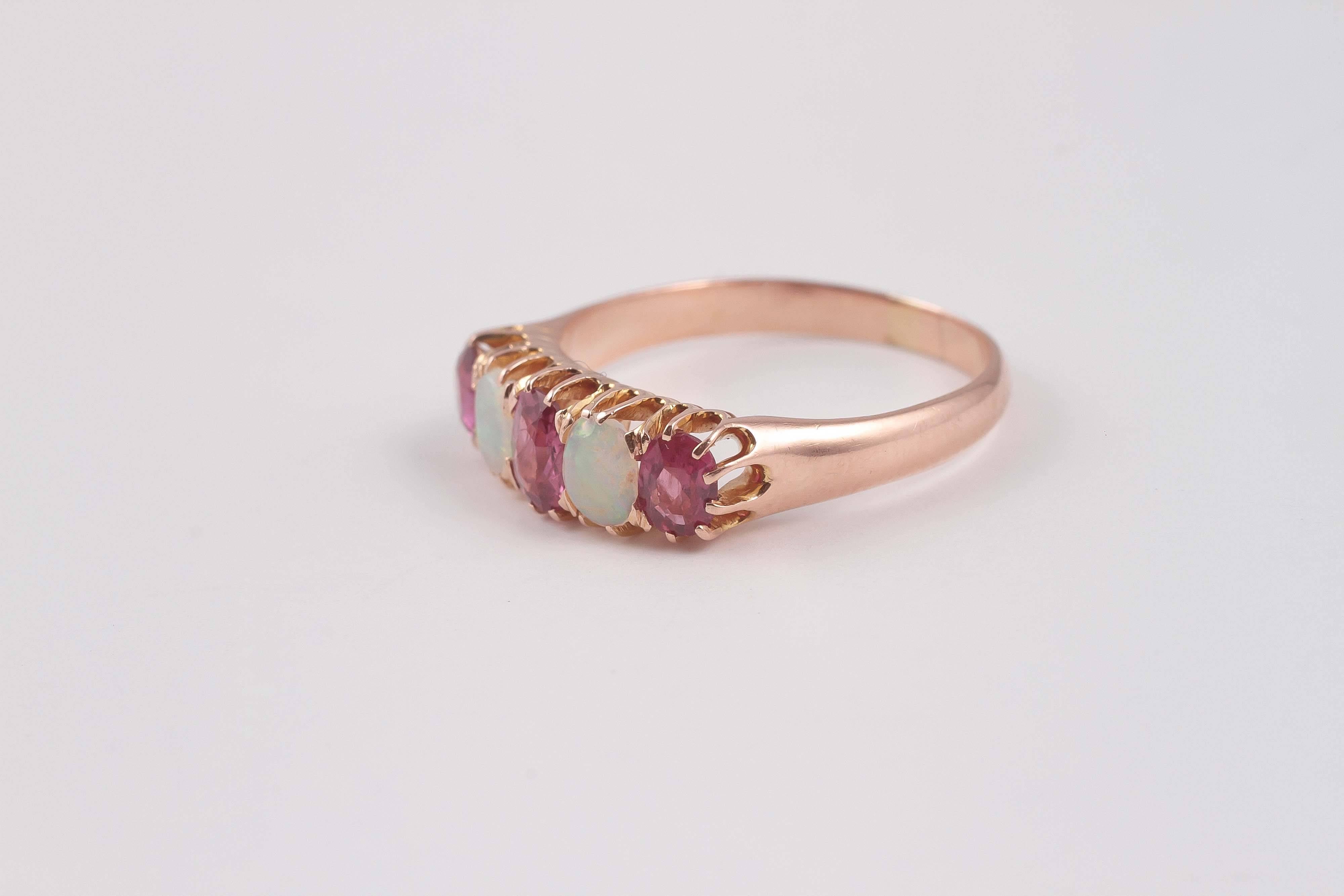 Victorian Opal Ruby Gold Ring In Good Condition In Dallas, TX