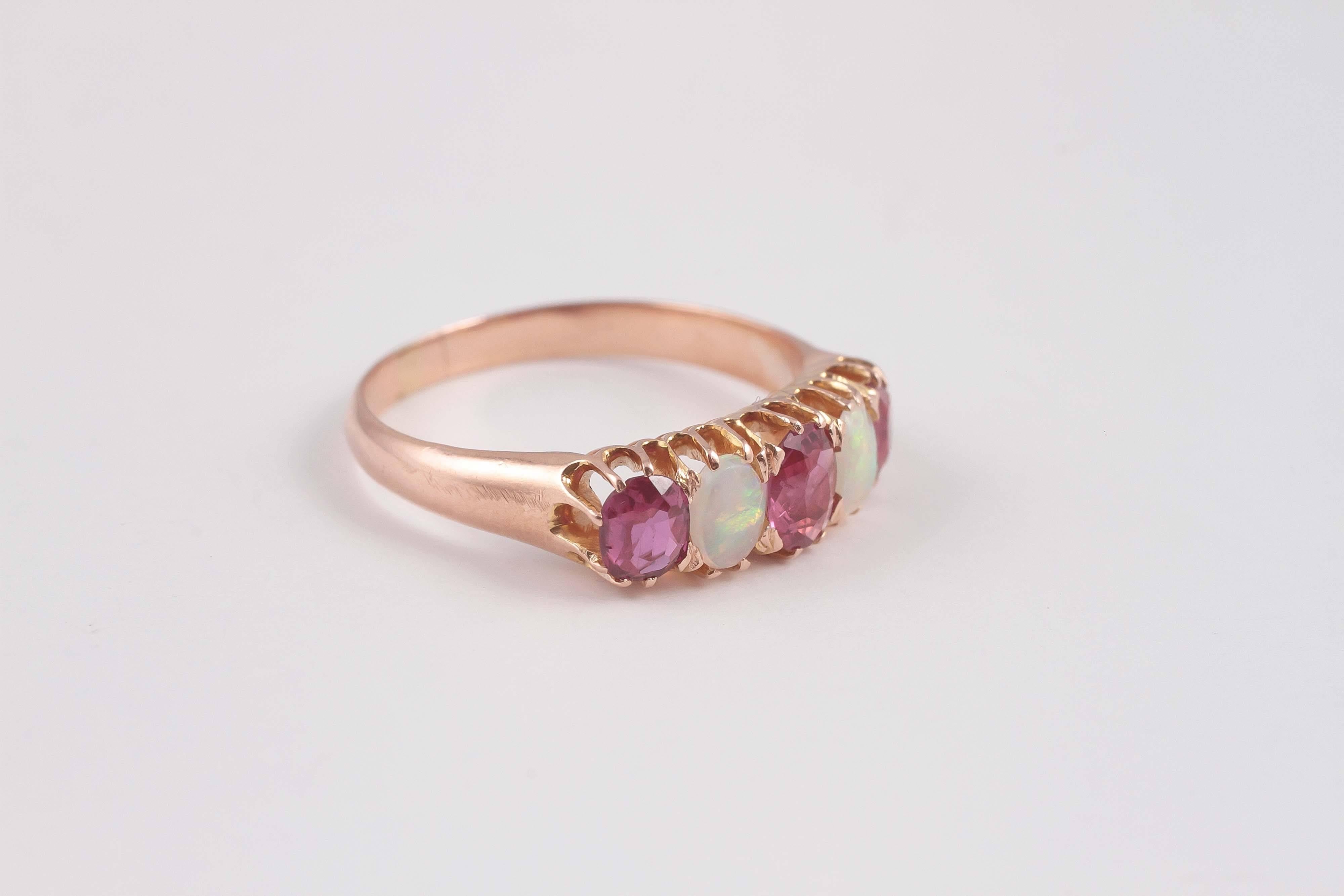 Women's Victorian Opal Ruby Gold Ring