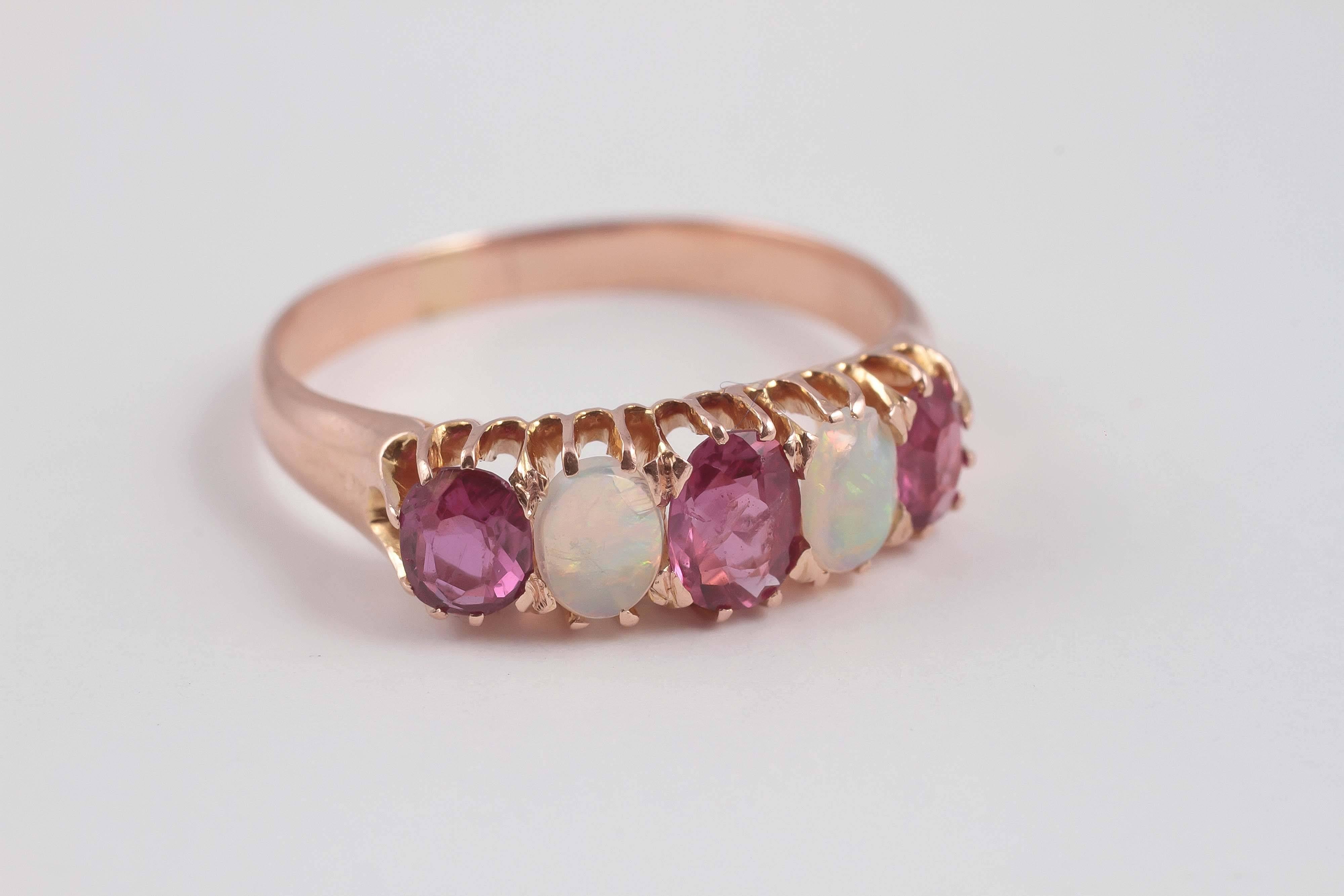 Victorian Opal Ruby Gold Ring 4