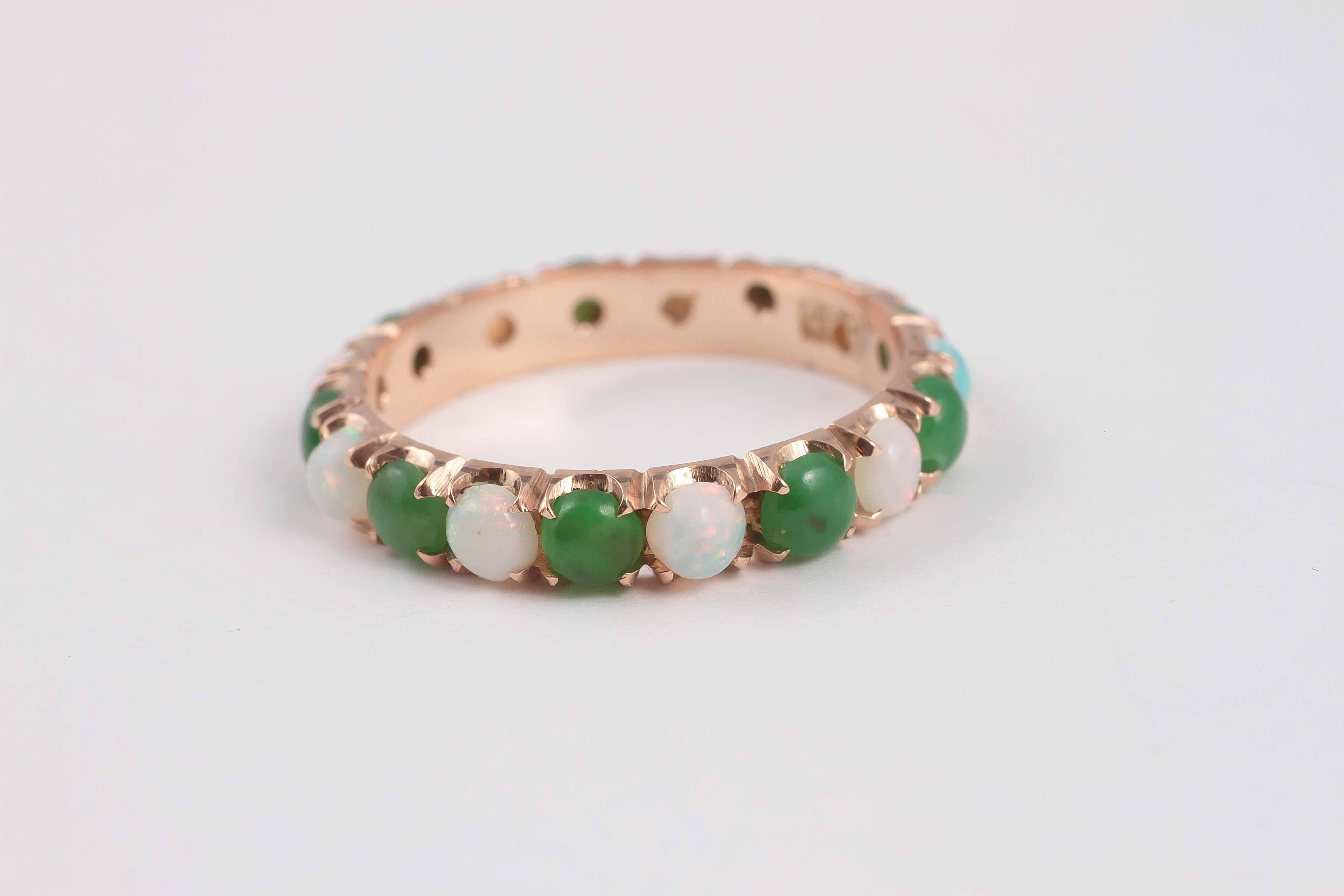 Contemporary Opal Jade Gold Eternity Ring