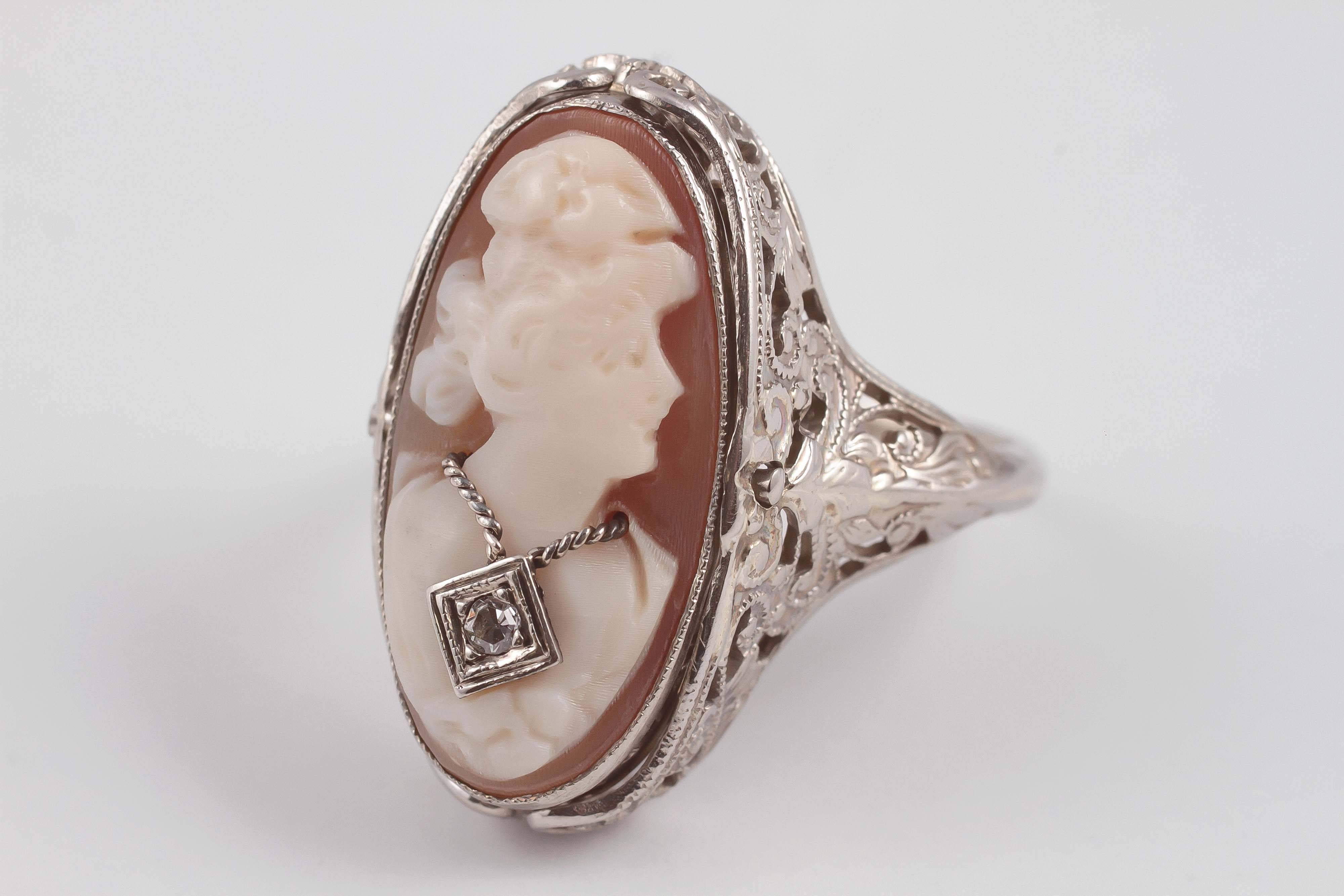 Victorian Cameo Onyx Diamond Gold Flip Ring