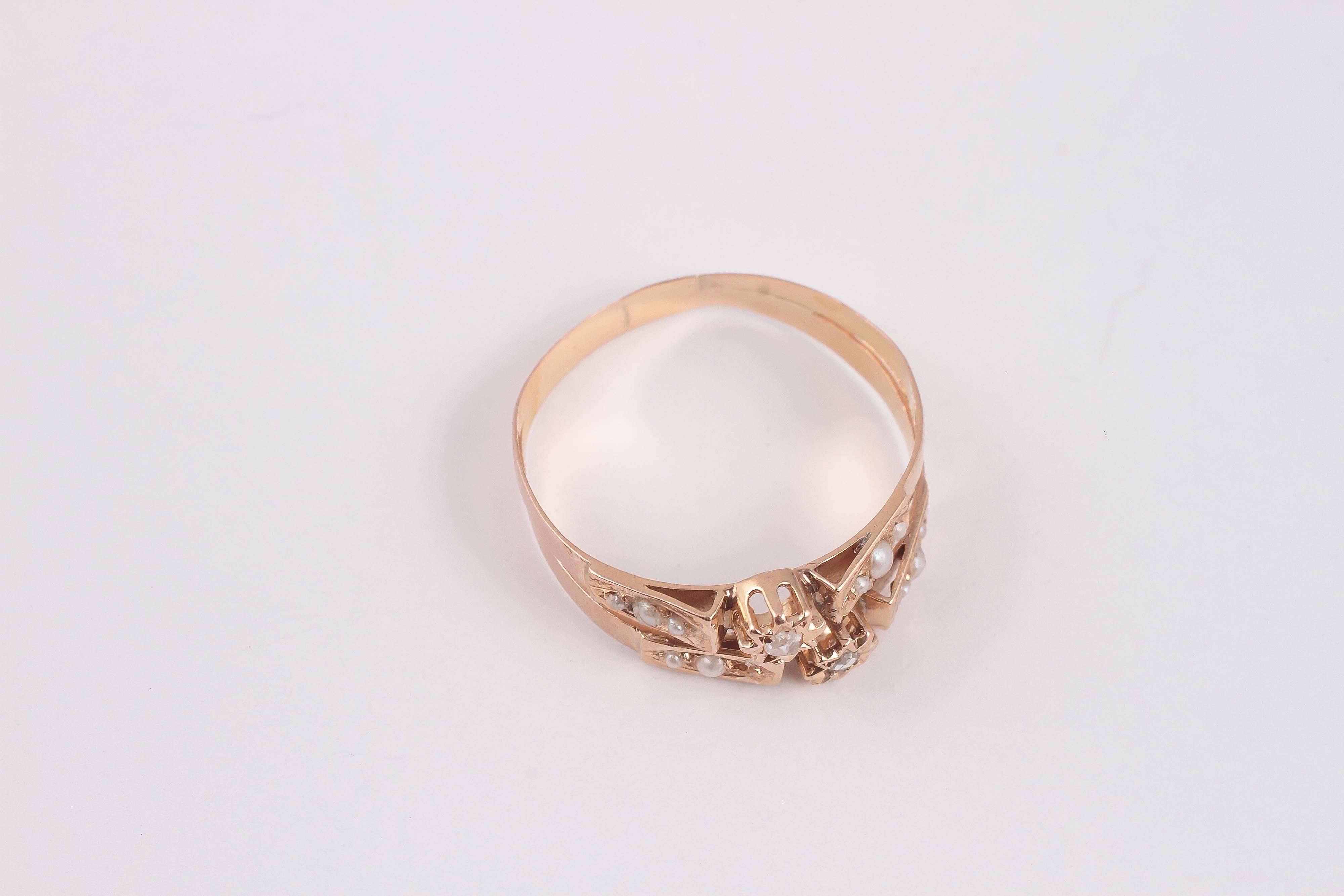 1890er Jahre Love Token-Ring, Saatperlen-Diamant-Gold 1