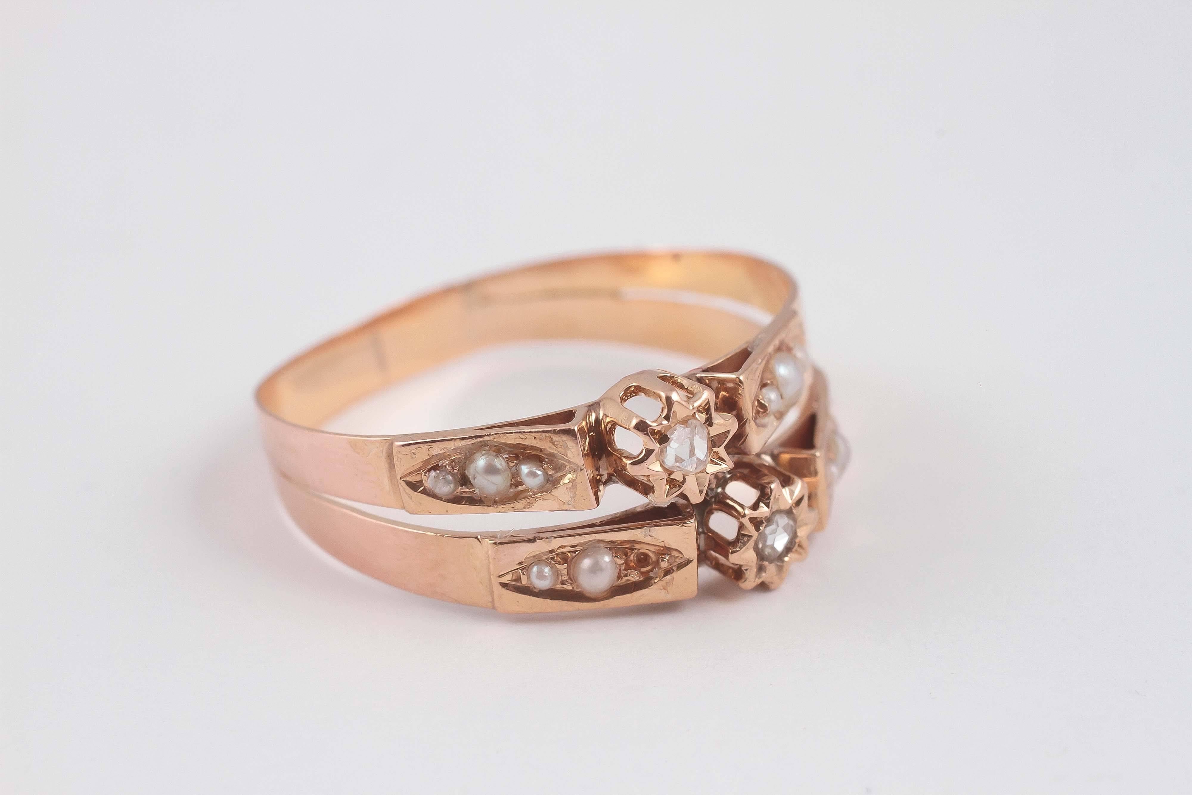 1890er Jahre Love Token-Ring, Saatperlen-Diamant-Gold 2