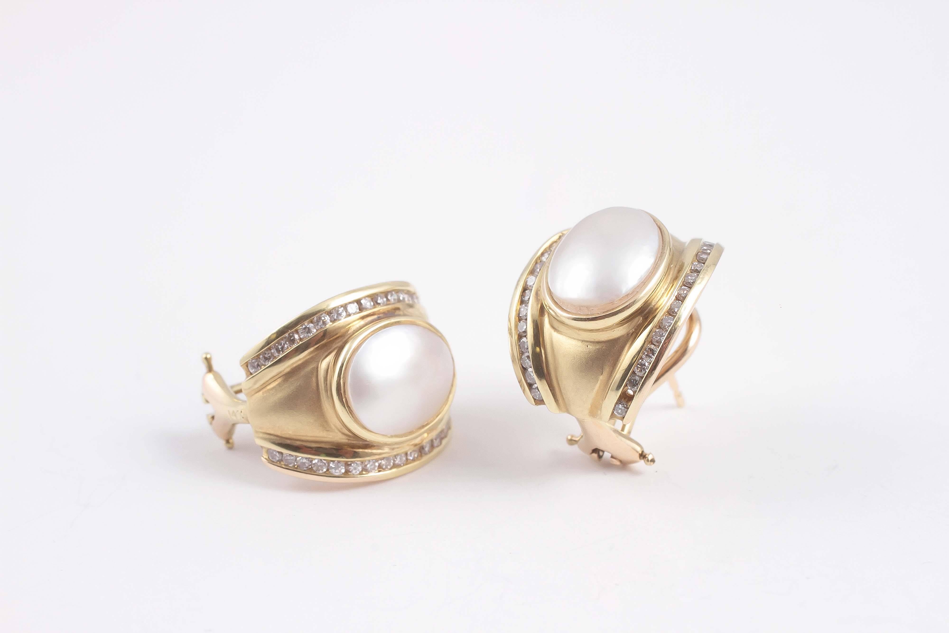 Mother of Pearl Diamond Gold Earrings 2