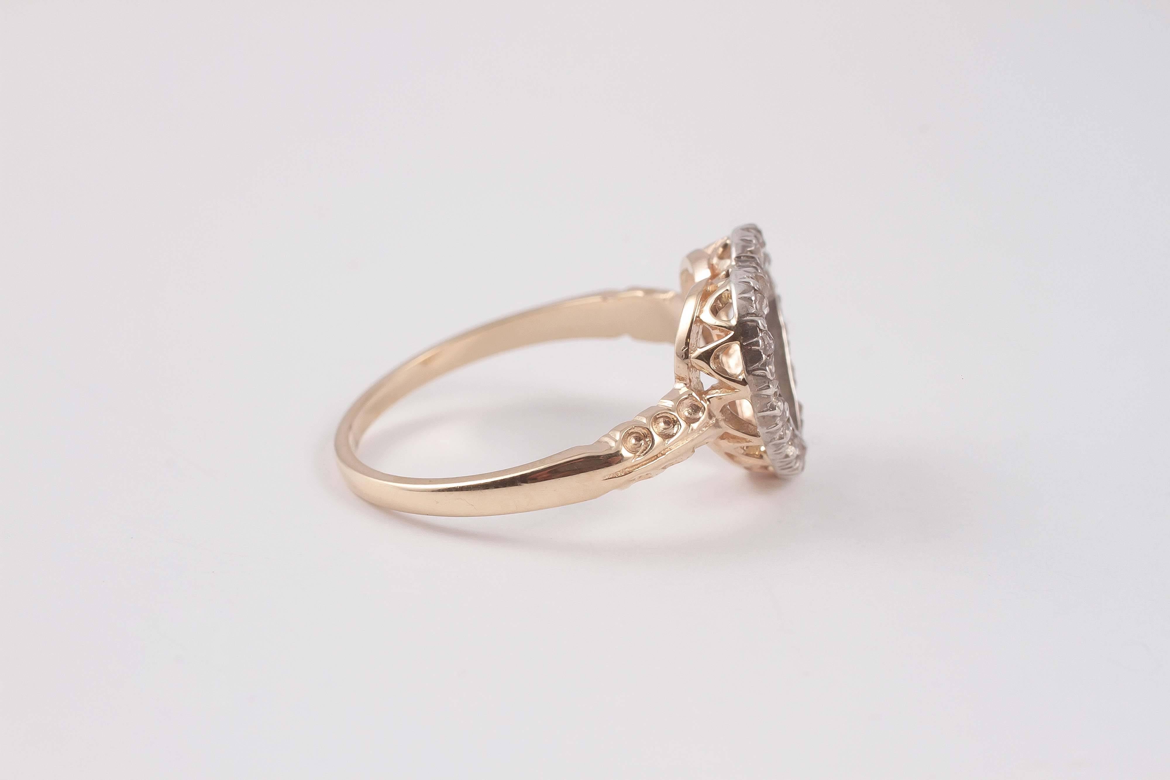 Victorian Diamond Two Color Gold Heart Ring 1
