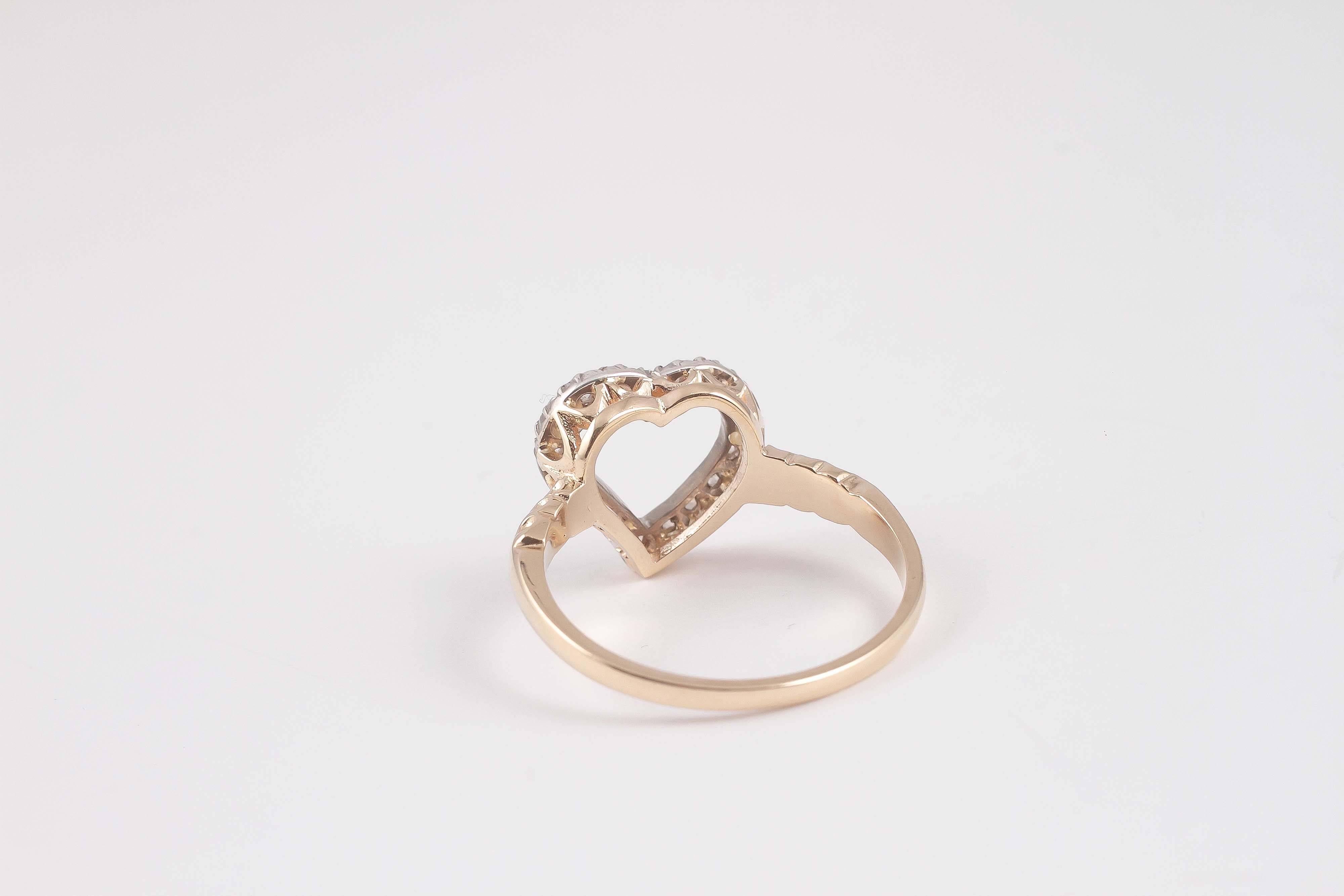 Victorian Diamond Two Color Gold Heart Ring 2