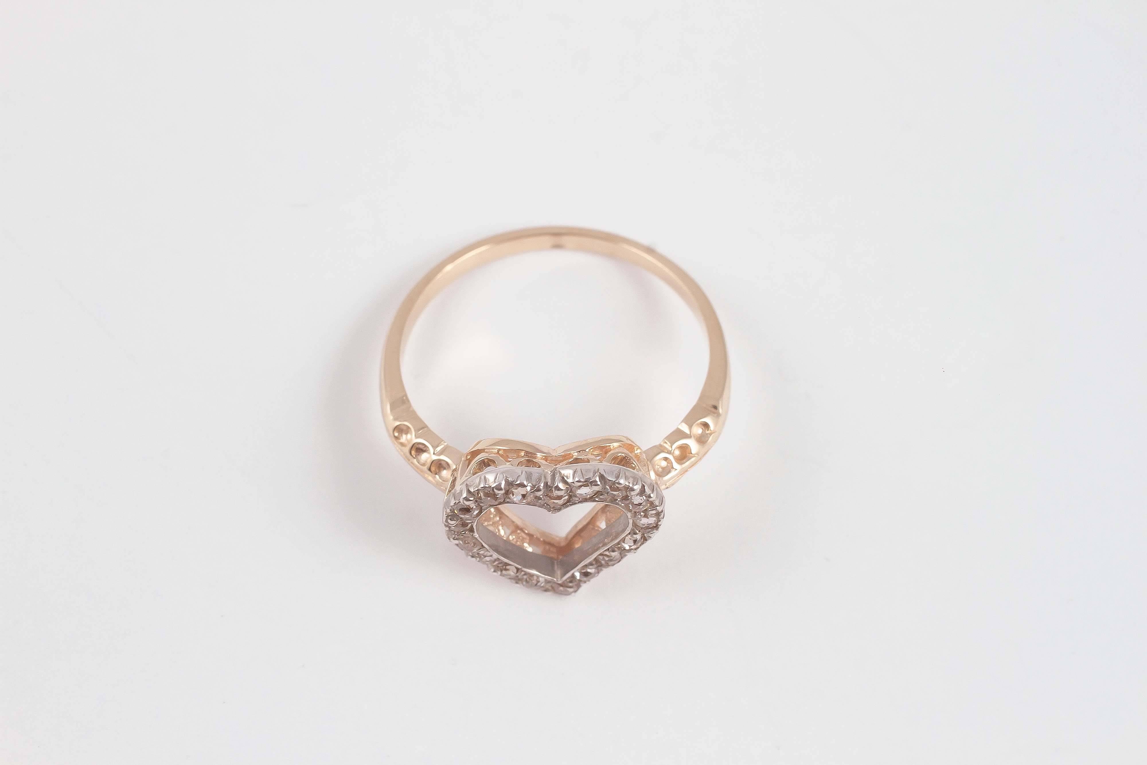 Victorian Diamond Two Color Gold Heart Ring 3