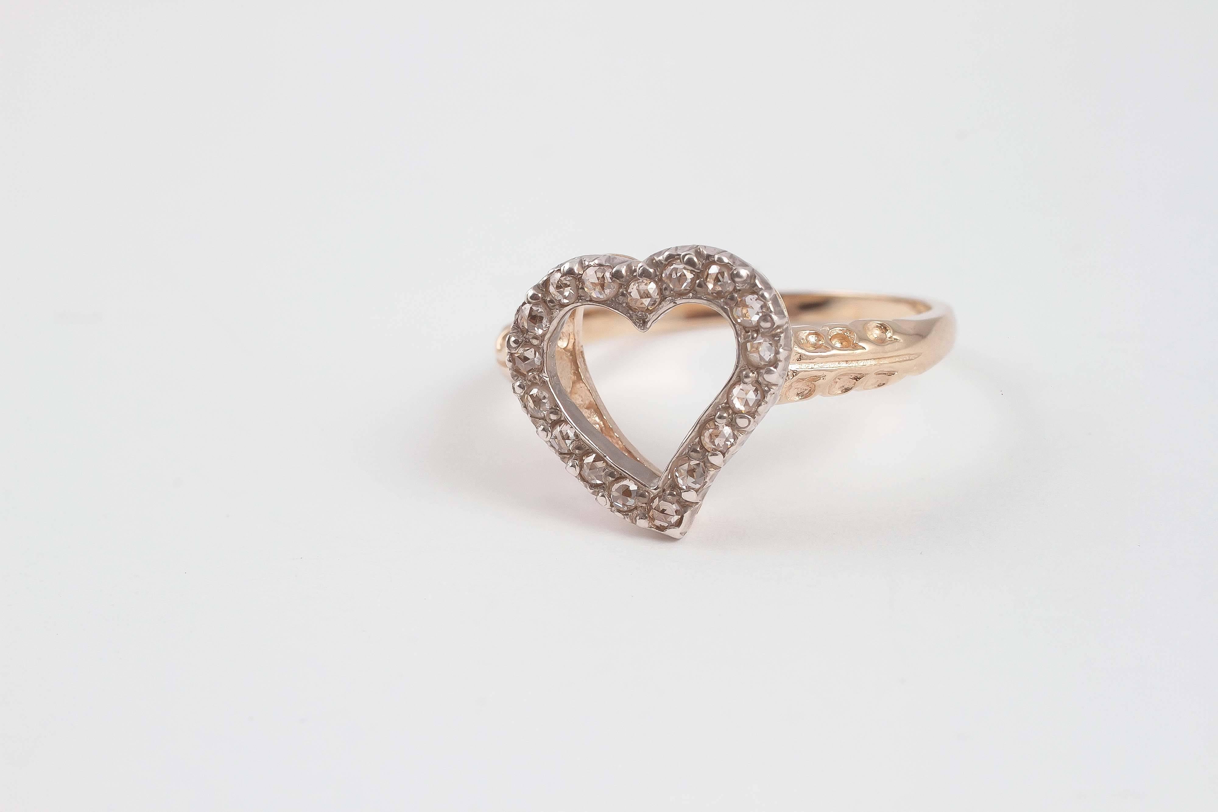 Victorian Diamond Two Color Gold Heart Ring 4