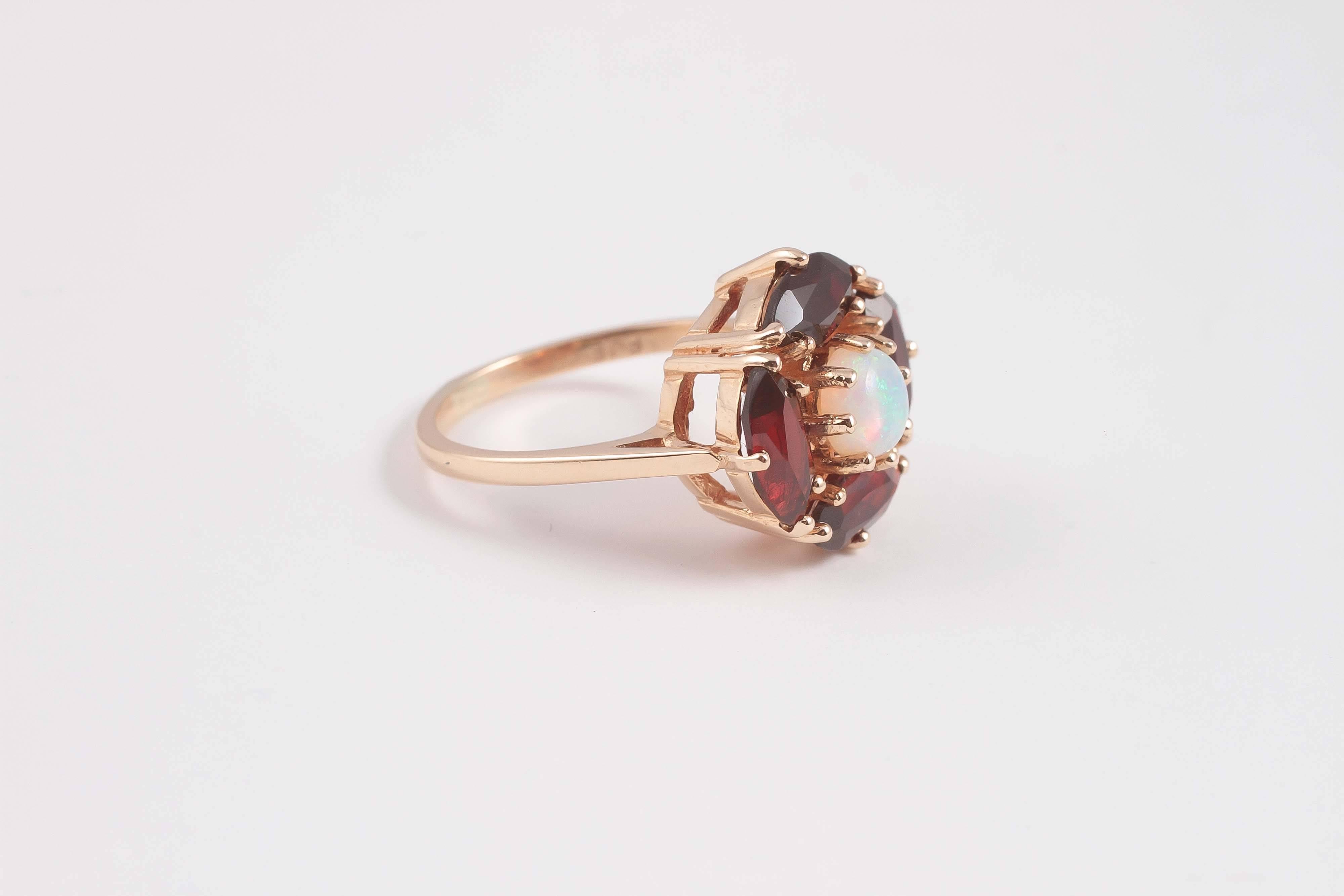 opal and garnet gold ring