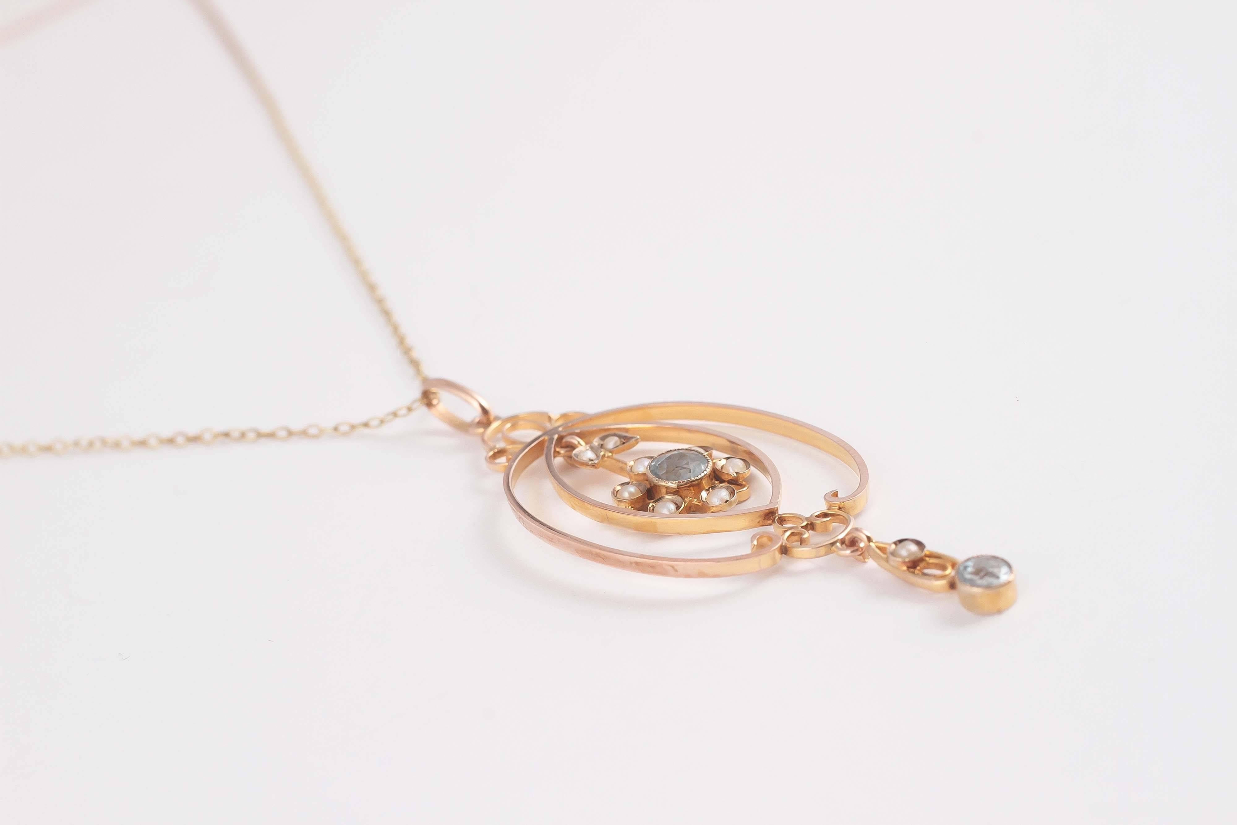 Art Nouveau Amethyst Seed Pearl Gold Lavalier Necklace