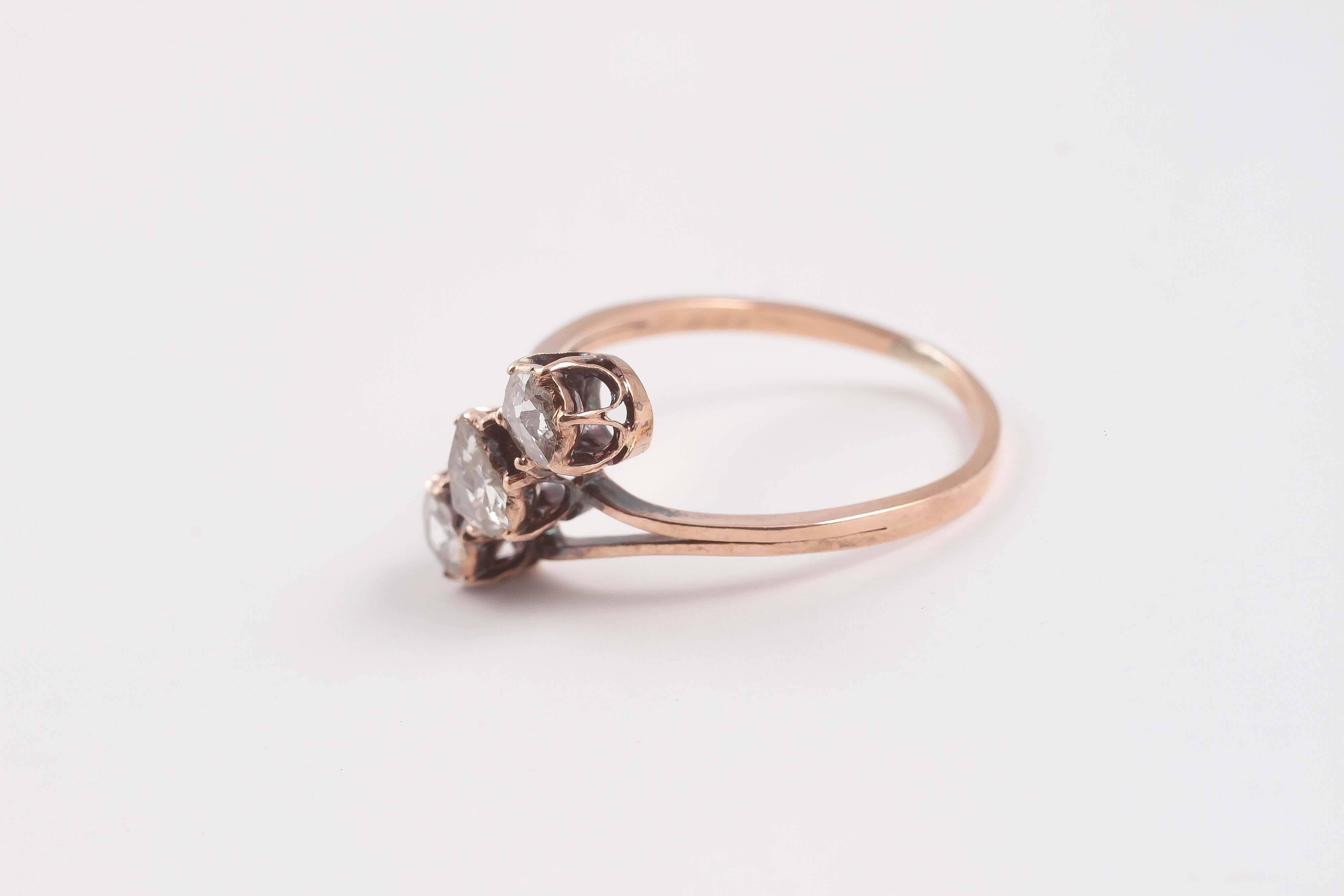 1900s Spain Rose Cut Diamond Gold Ring 1