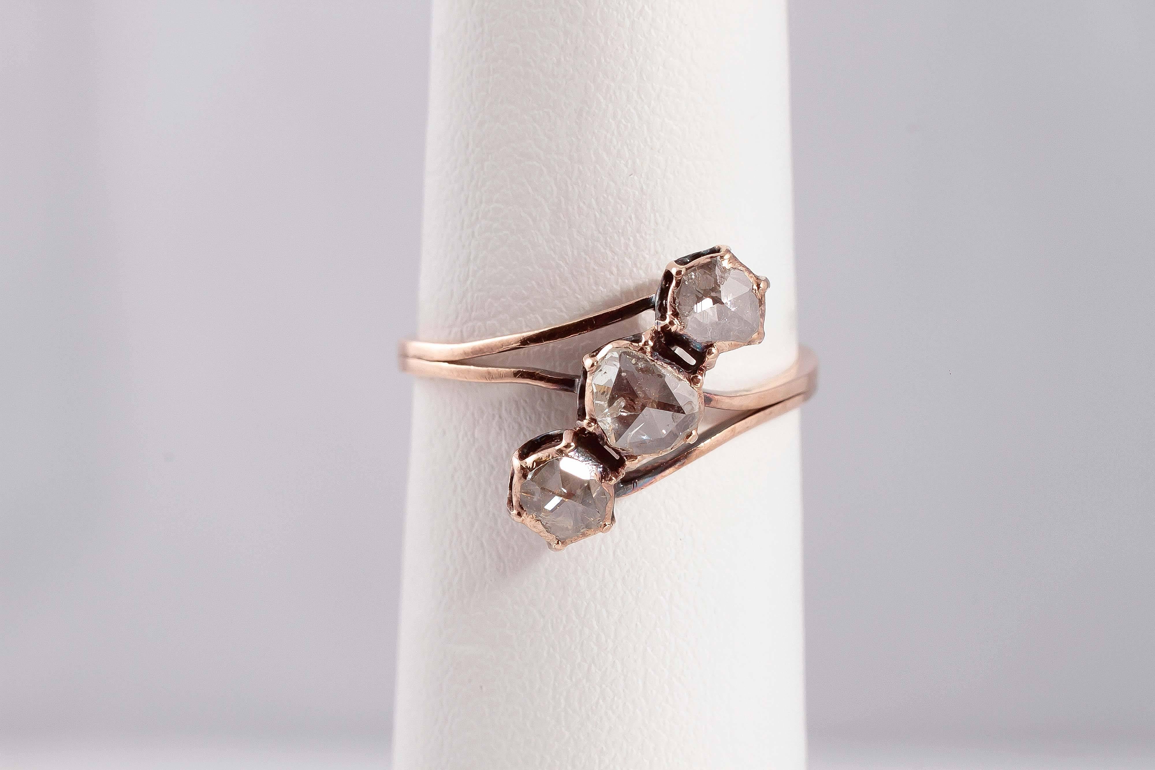 1900s Spain Rose Cut Diamond Gold Ring 2