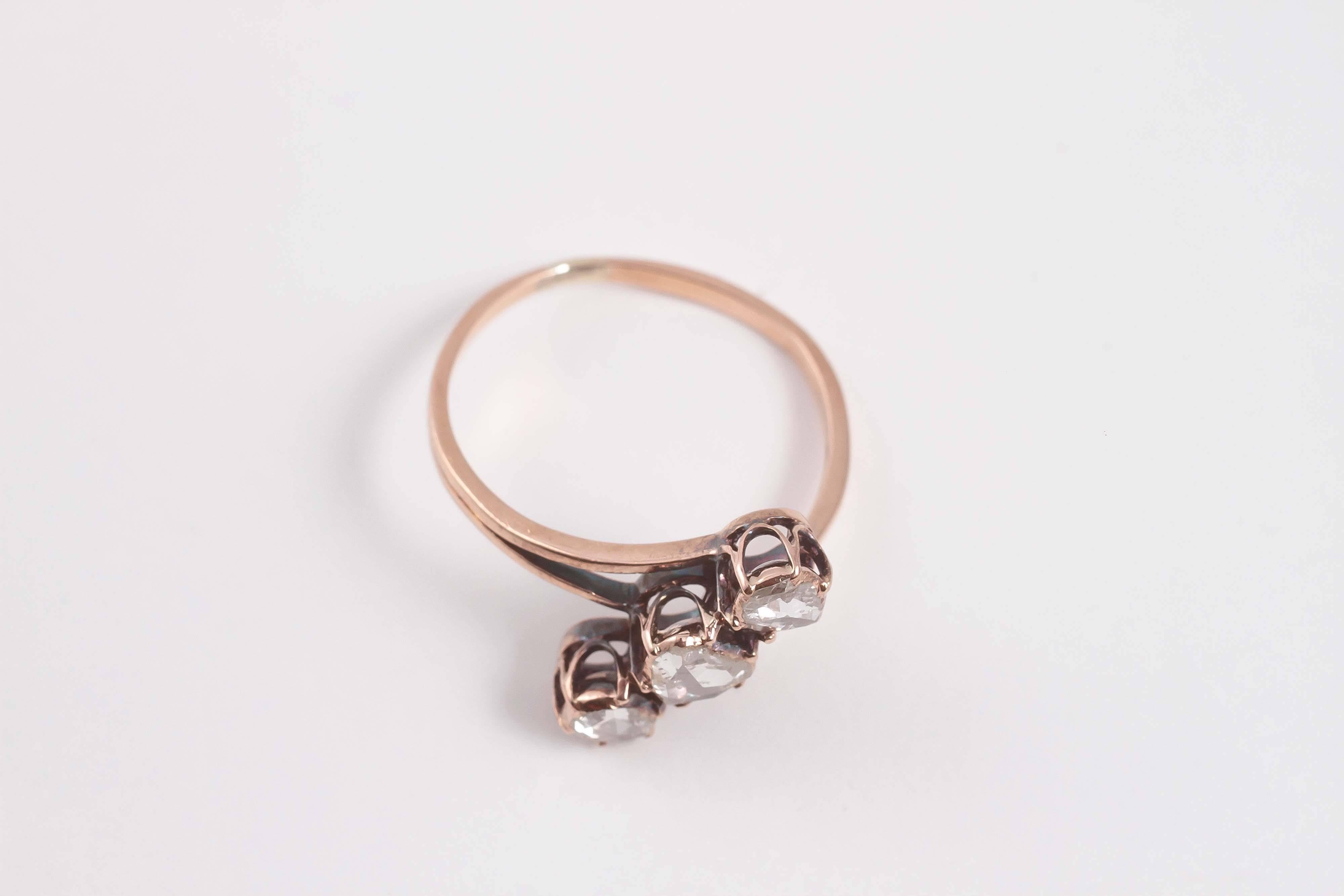 1900s Spain Rose Cut Diamond Gold Ring 3