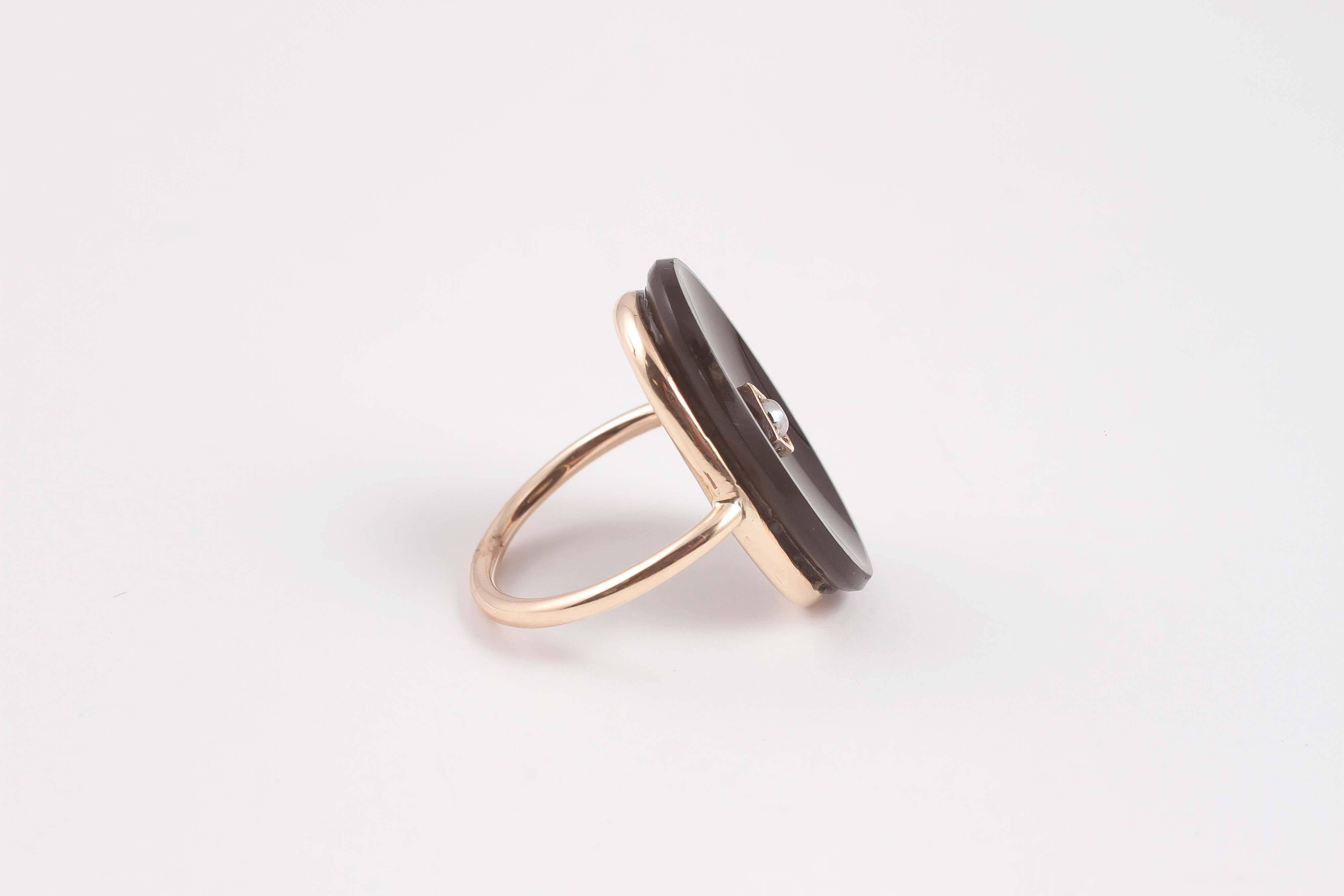 1940s Black Onyx Pearl Gold Ring 1