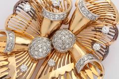 Pair of French Retro Diamond Gold Duet Clips