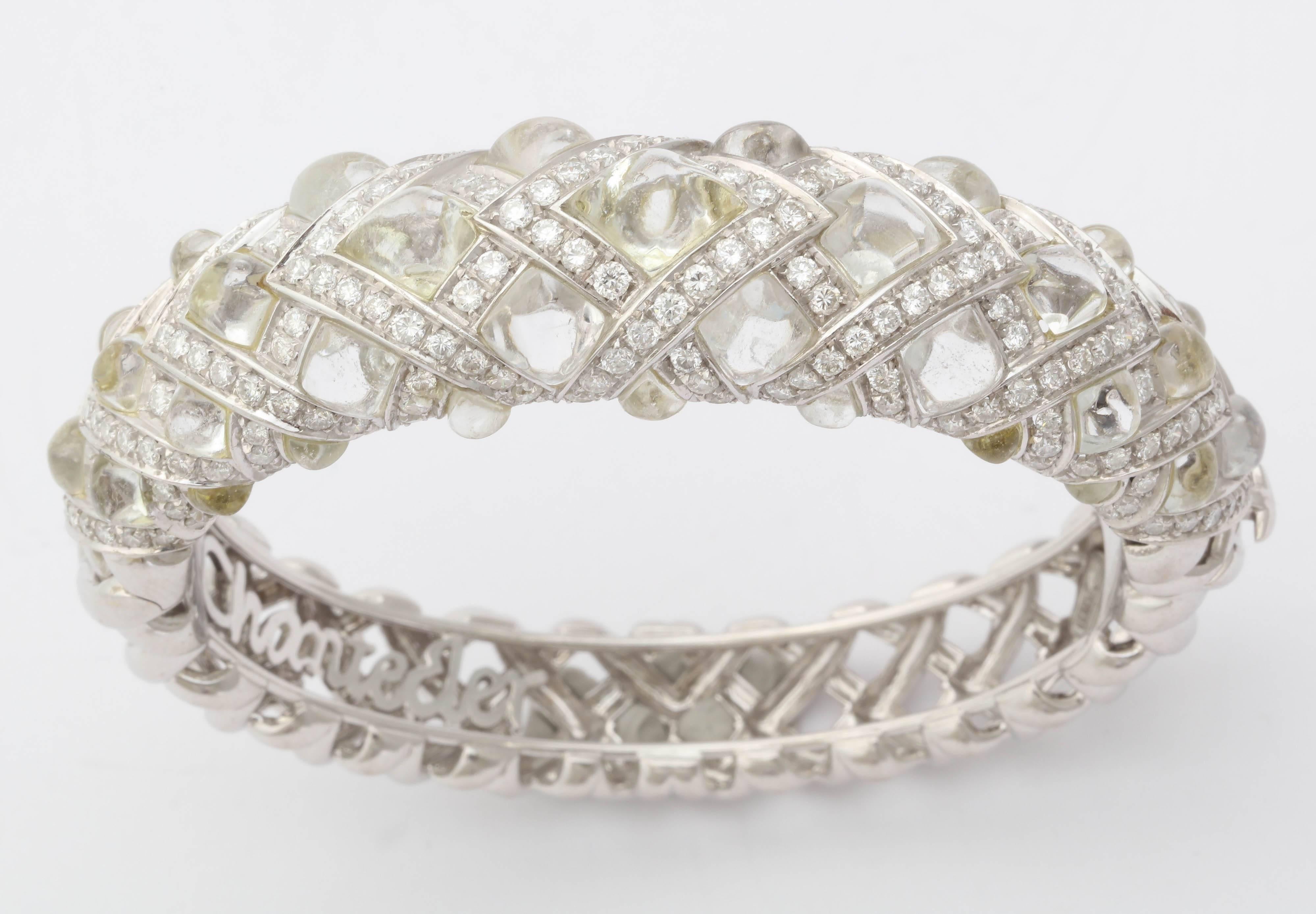 Magnificent signed Chanticleer 18kt White Gold Bracelet set with specially cut Moonstones and full cut clean Diamonds.  Made by Chanticleer of Capri.  Ca 1960.  Very understated but luxe.  There is a reason why they call it 