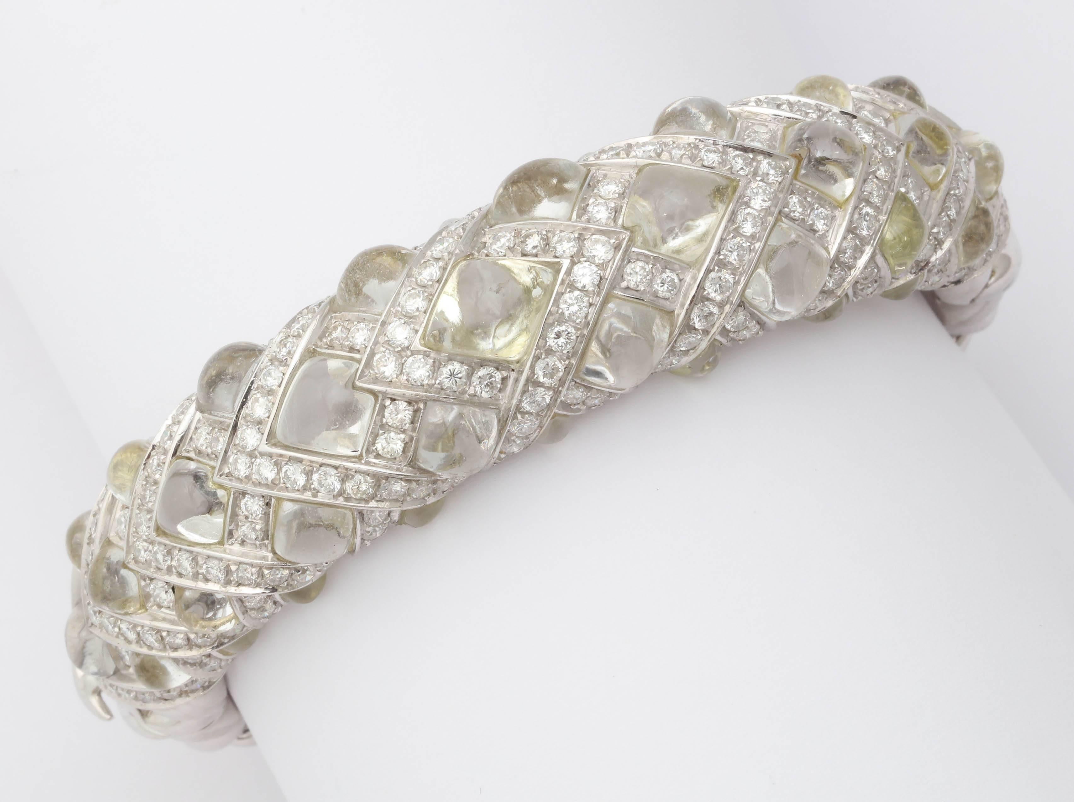Romantic Chanticleer Moonstone Diamond Gold Bangle Bracelet