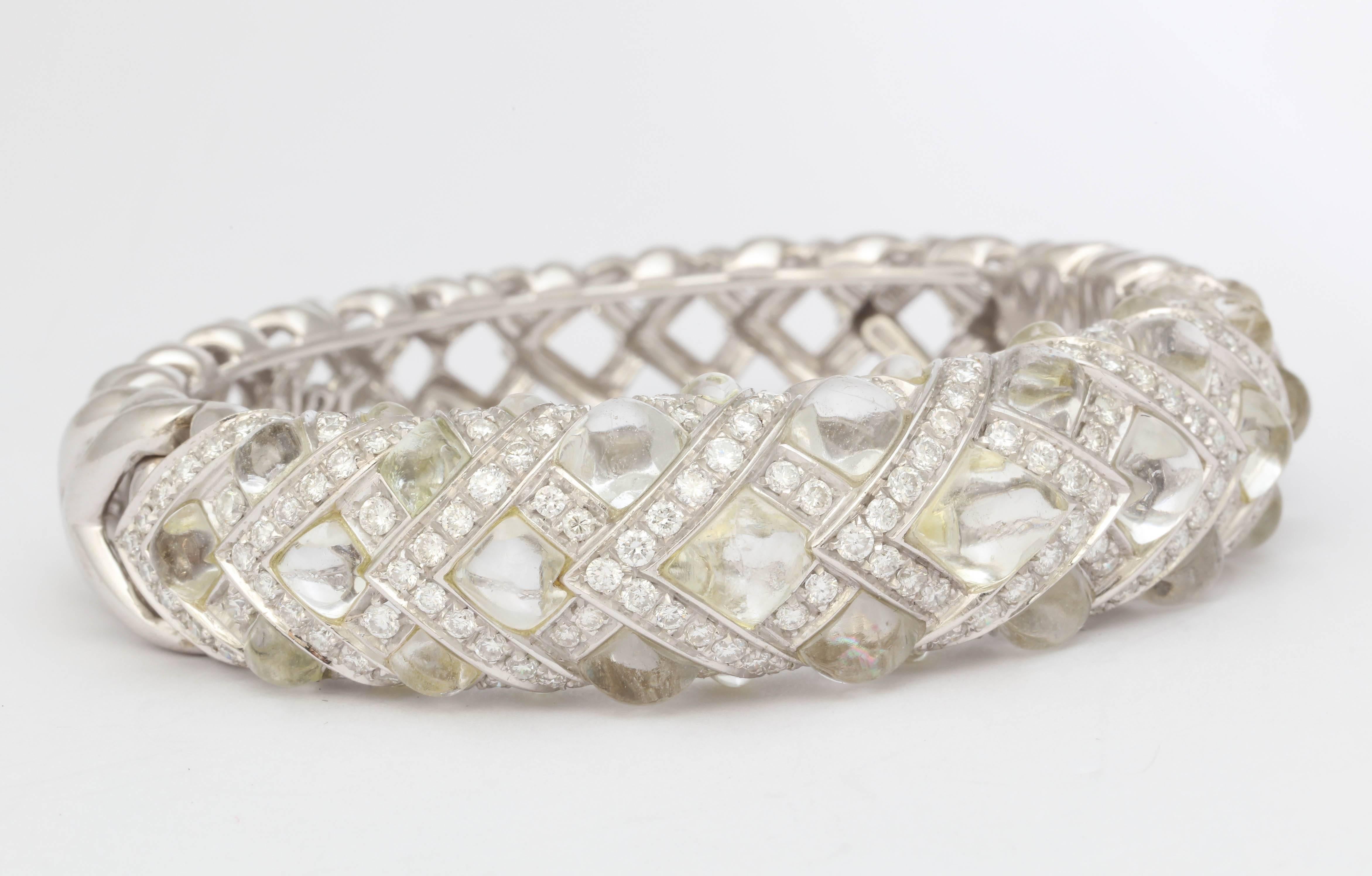 Chanticleer Moonstone Diamond Gold Bangle Bracelet In Excellent Condition In New York, NY