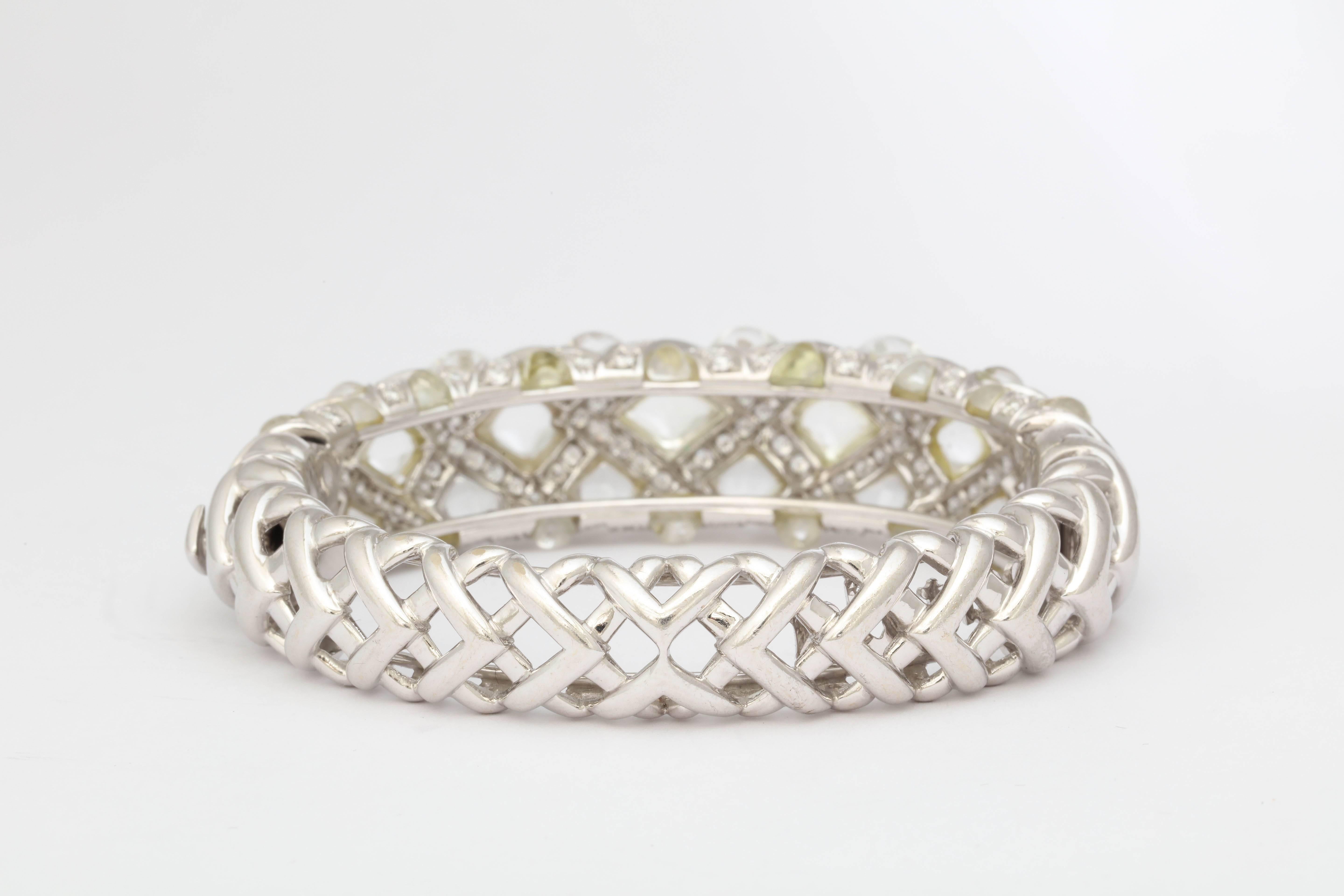 Women's Chanticleer Moonstone Diamond Gold Bangle Bracelet