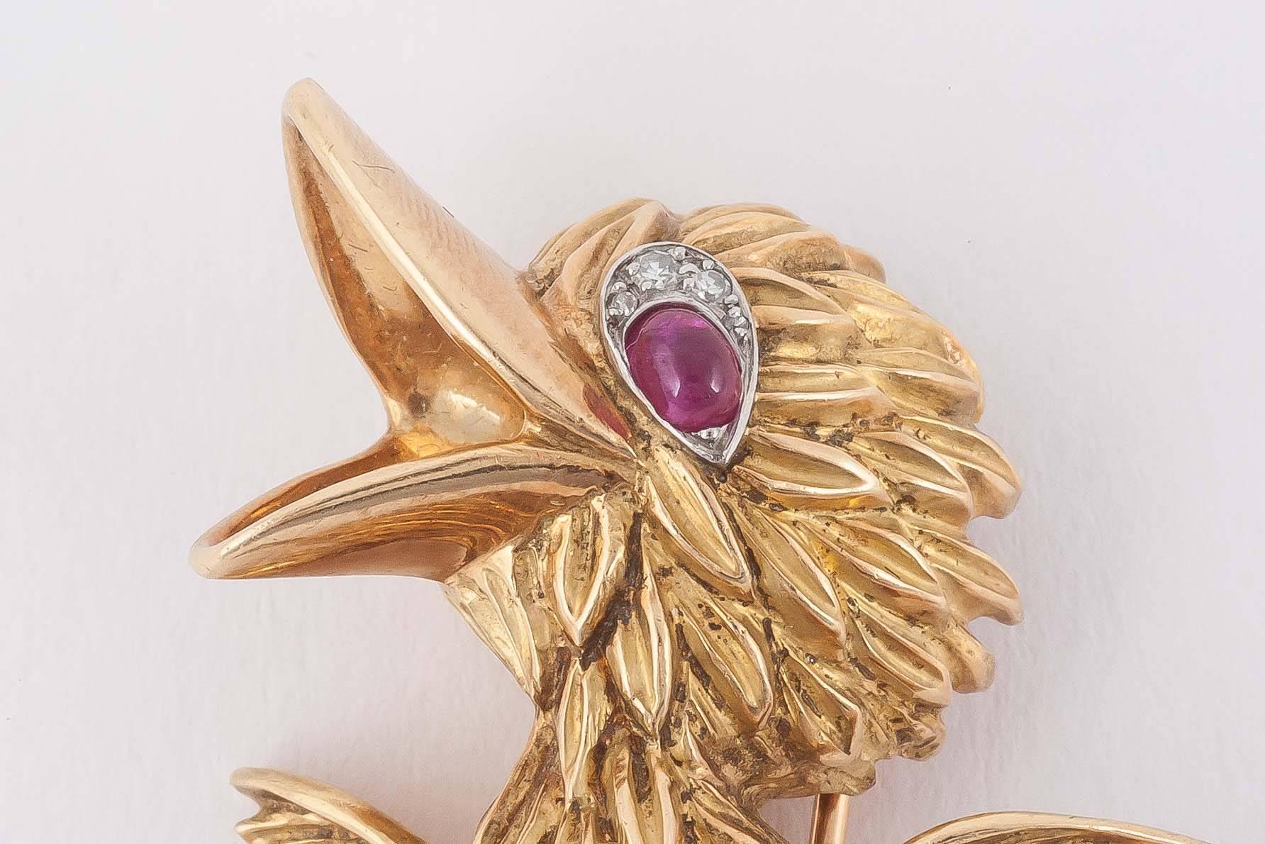 This amusing brooch has French control marks and its eyes are set with Rubies and Diamonds