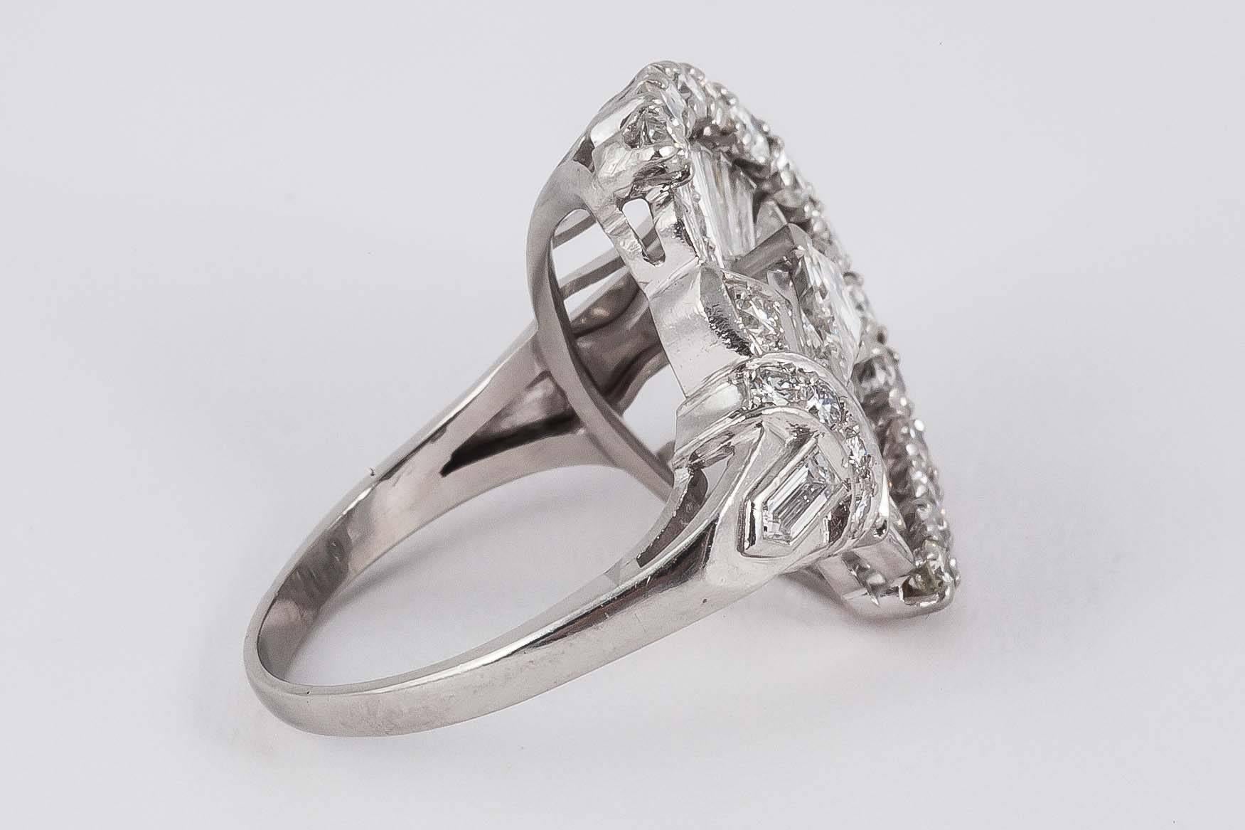 Women's Diamond Platinum Fan Shaped Ring For Sale