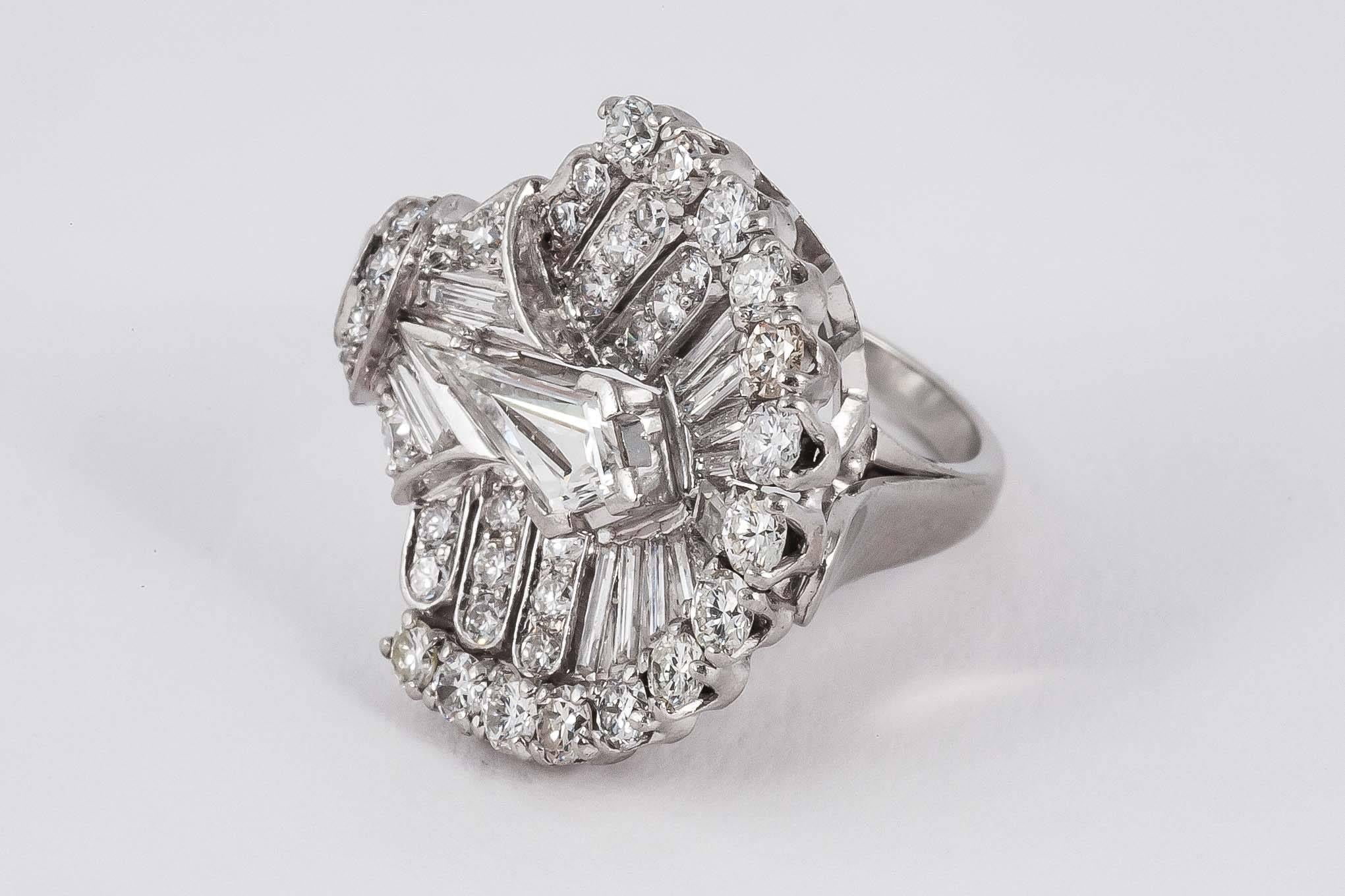 Diamond Platinum Fan Shaped Ring For Sale 1