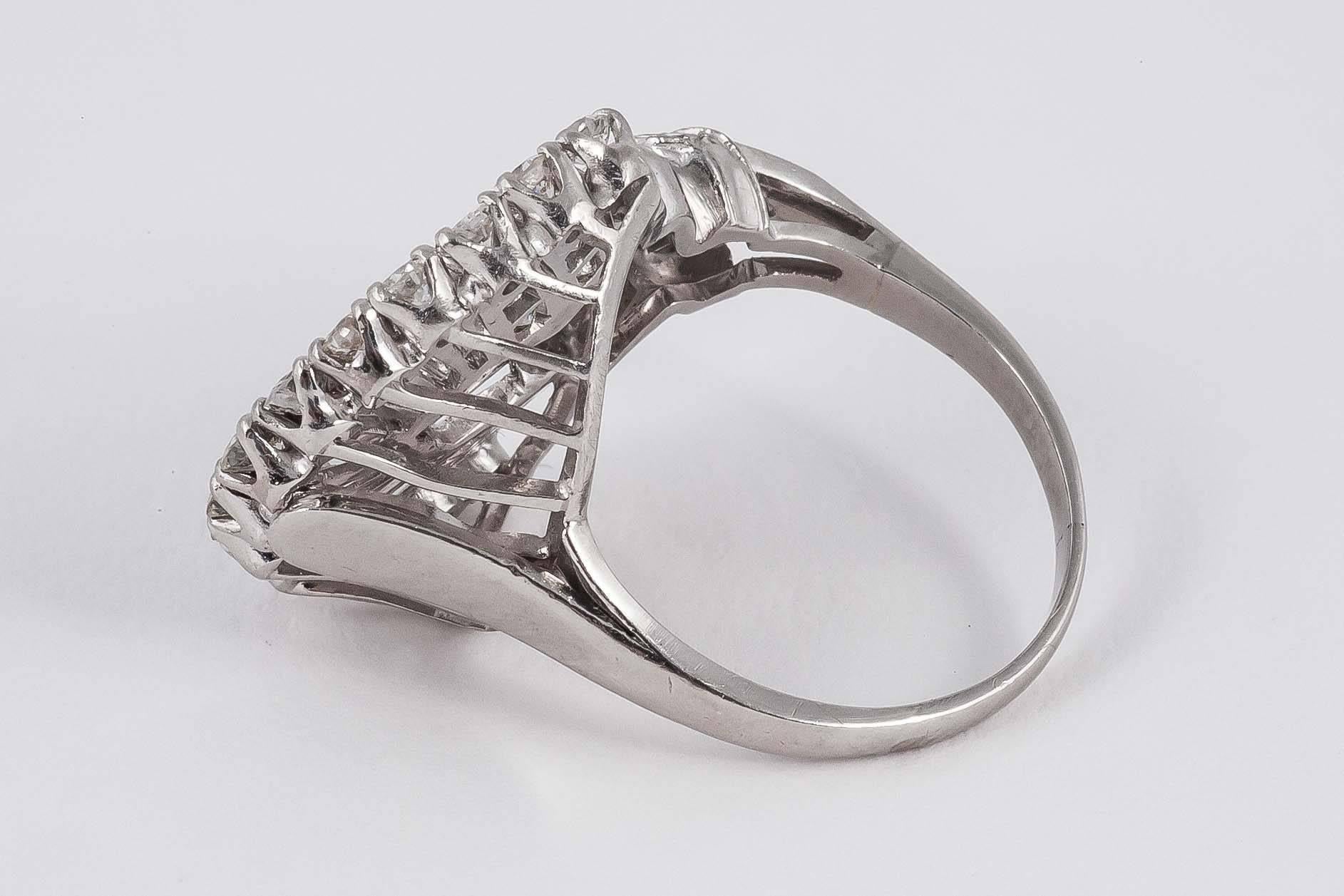 Diamond Platinum Fan Shaped Ring For Sale 2