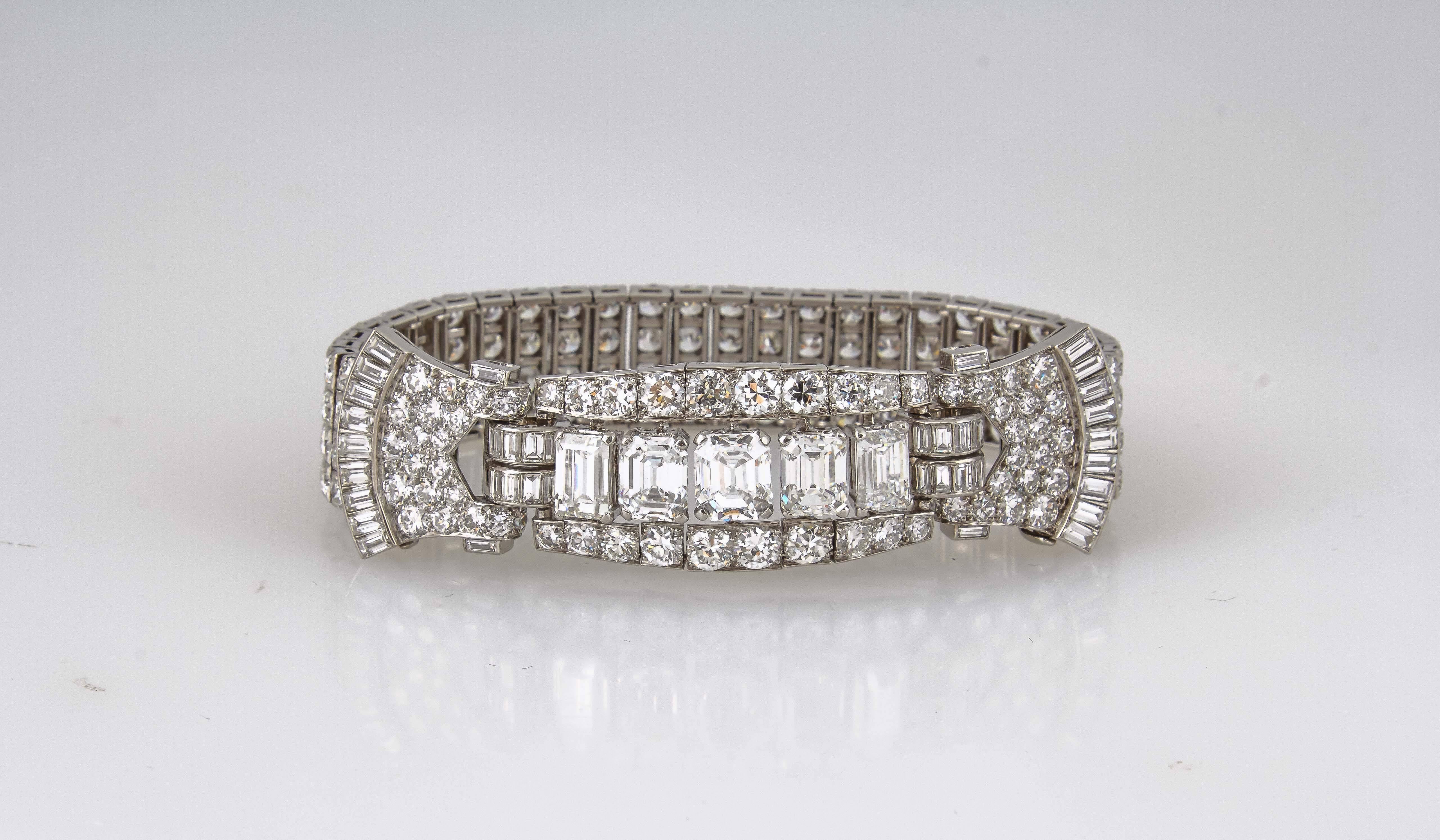 Round Cut Art Deco Diamond Platinum Bracelet For Sale