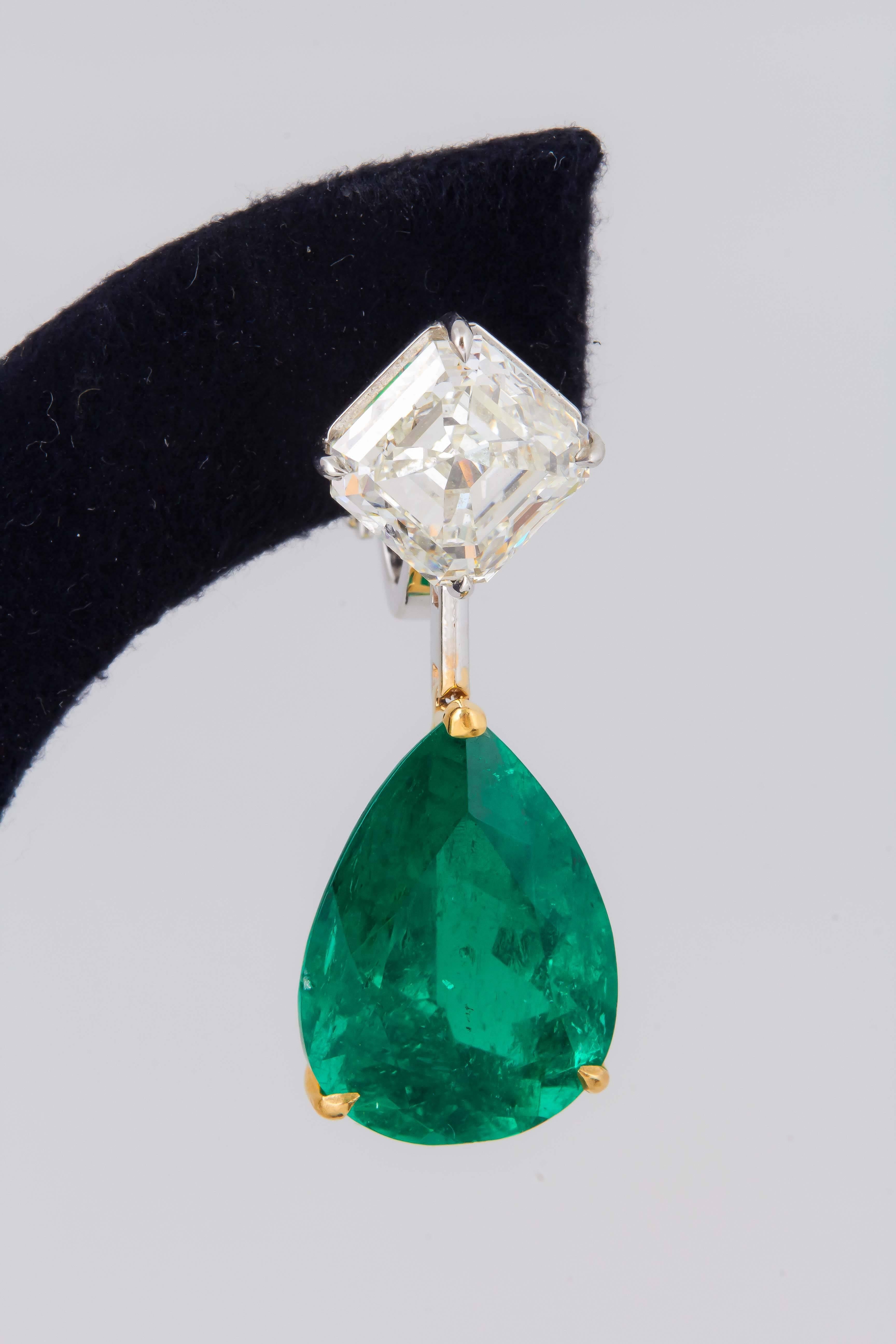 15.97 Carat Colombian Emerald and Diamond Drop Earrings For Sale 2