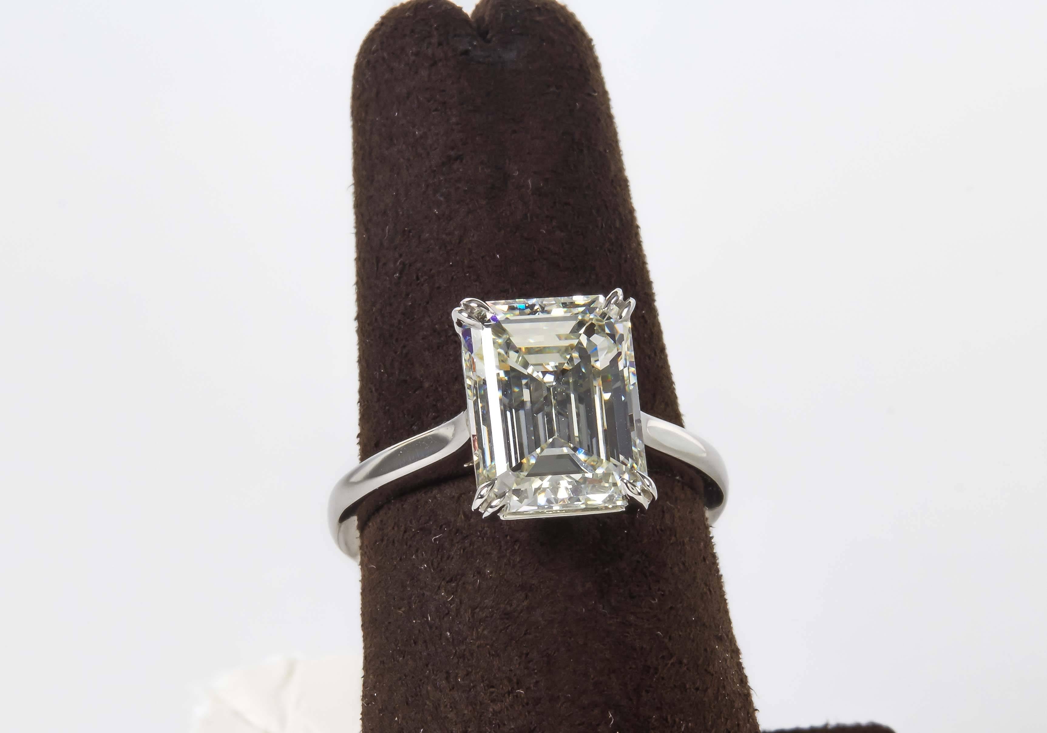 Elegant 4.26 Carat GIA Cert Emerald Cut Diamond Solitaire Engagement Ring In New Condition For Sale In New York, NY