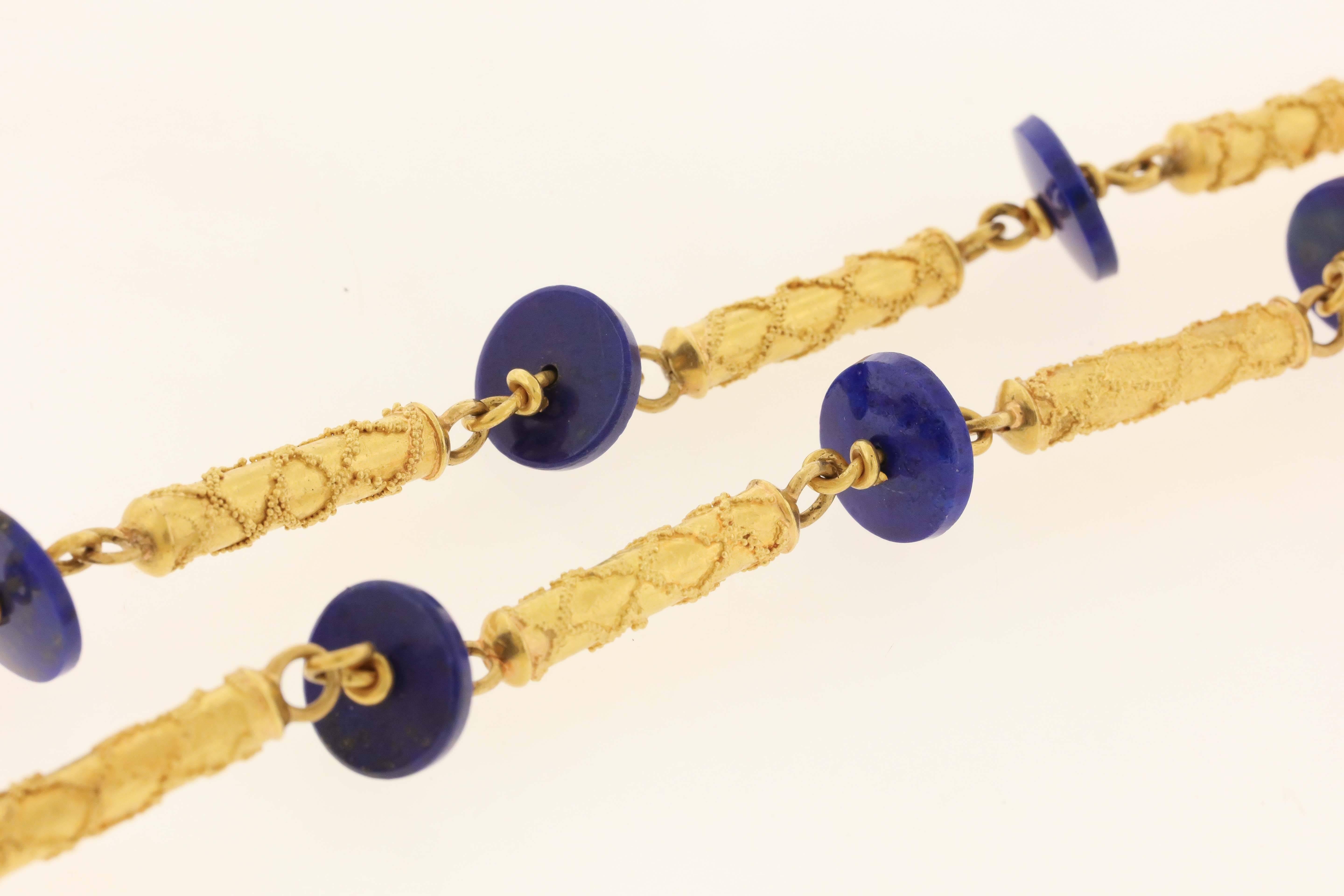 Cornelia Riethel Lapis Lazuli Gold Granulation Necklace In Excellent Condition In New York, NY