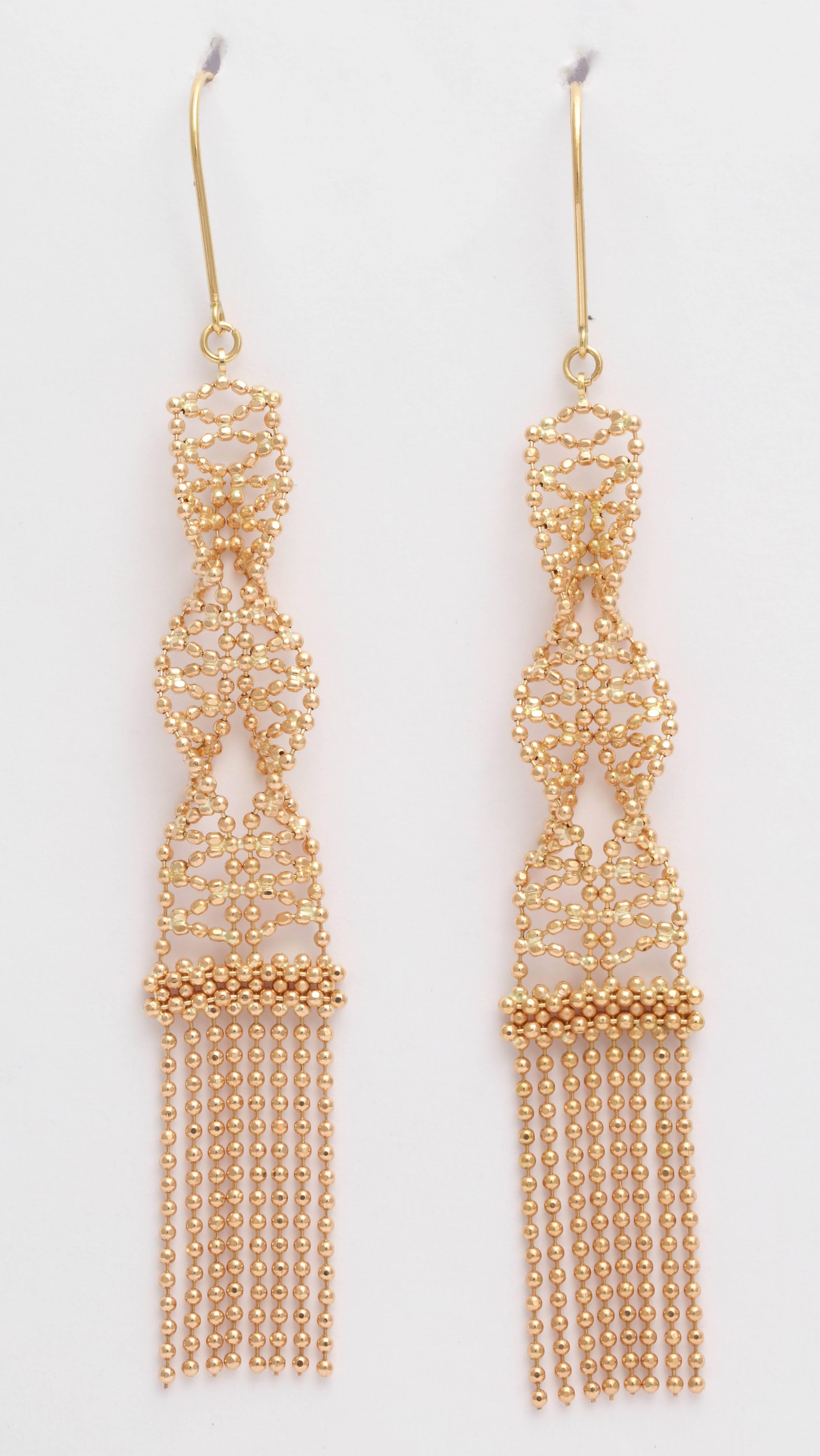Women's Delicate Two Color Gold Ball Chain Earrings. For Sale