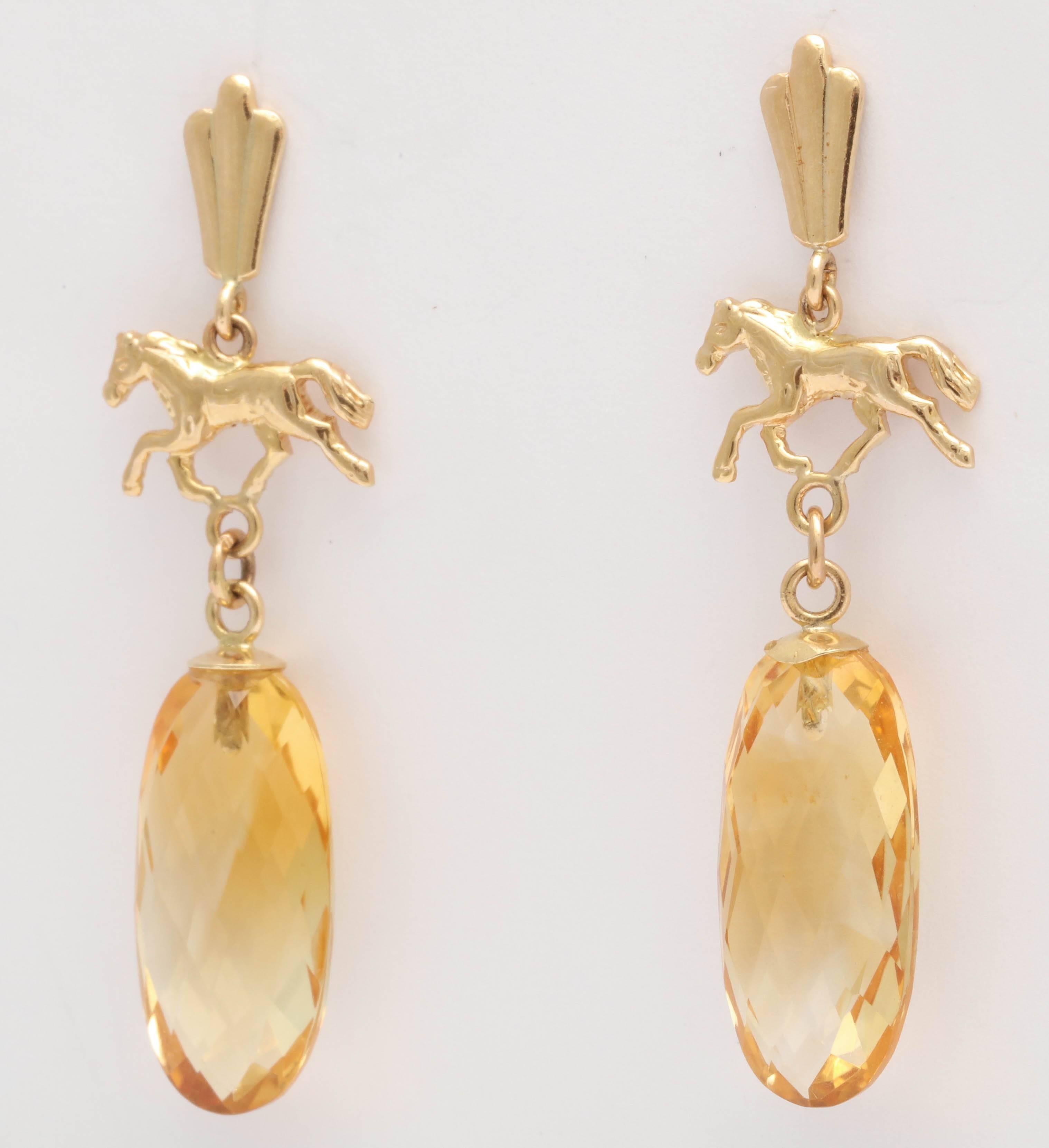 Artisan Charming Citrine and Gold Equestrian Earrings For Sale