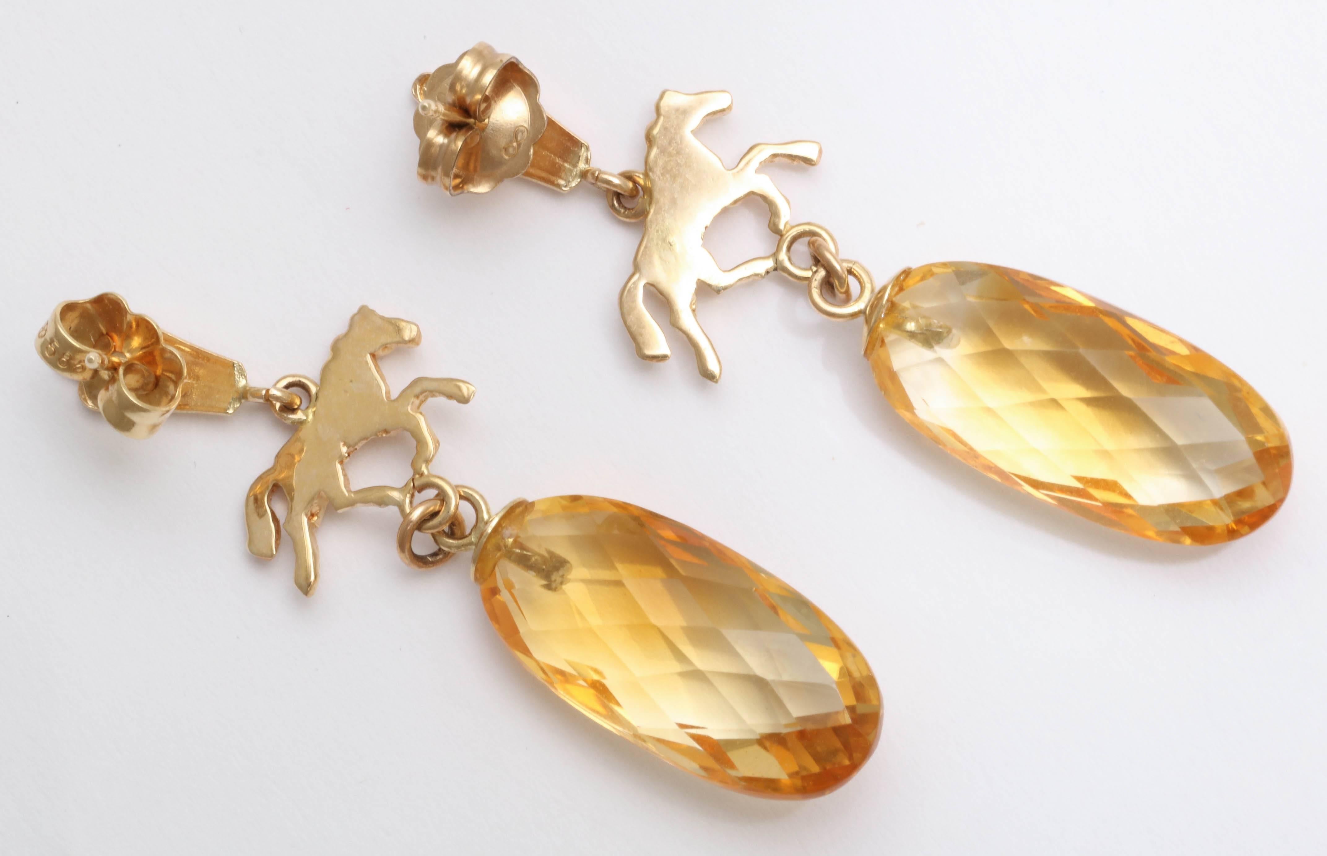 Women's Charming Citrine and Gold Equestrian Earrings For Sale