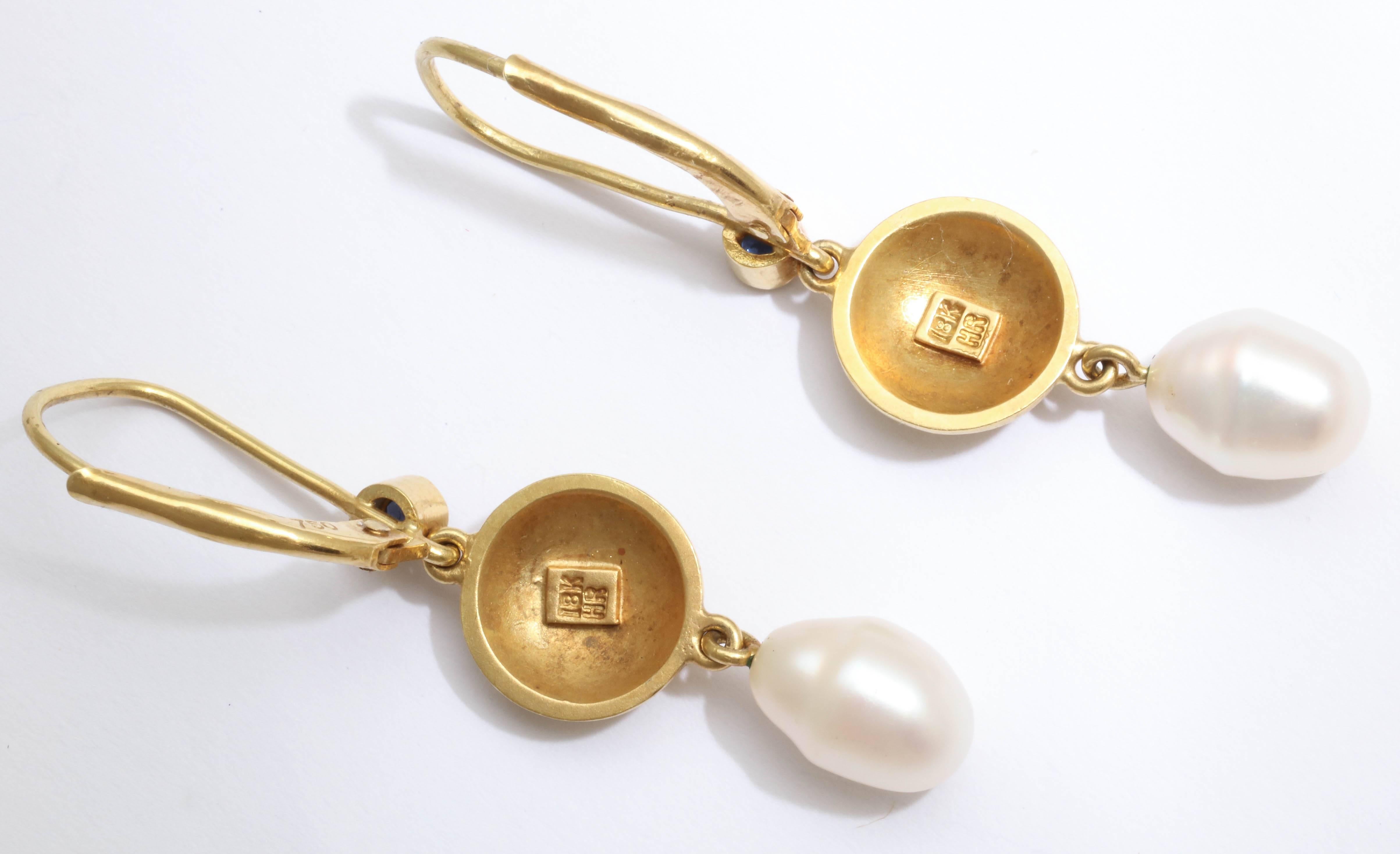 Women's Pearl Sapphire Gold Celestial Drop Earrings